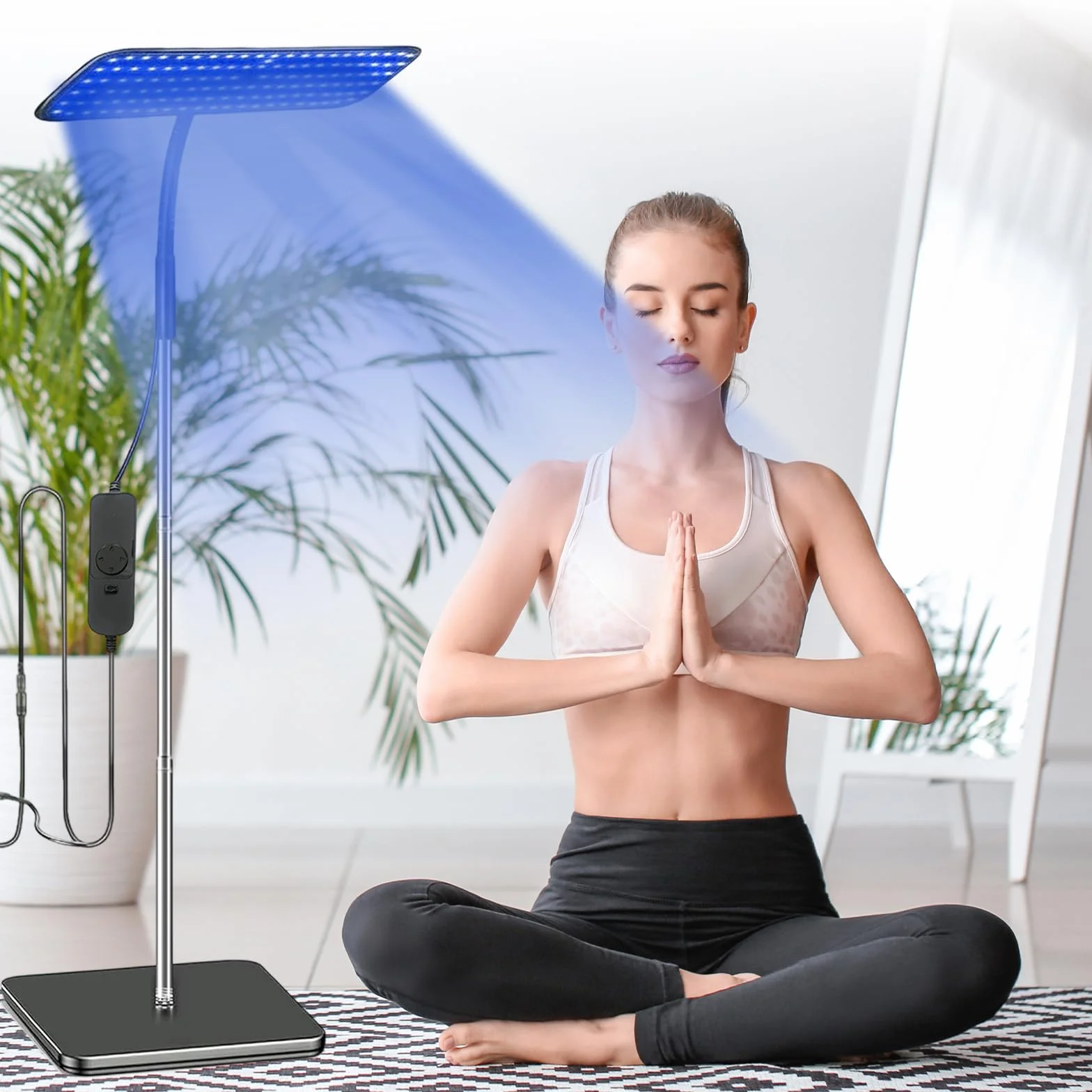 Solarium per la casa 460NM 490NM lampada abbronzante 25W luce blu supporto metallo regolabile timer 126 LED
