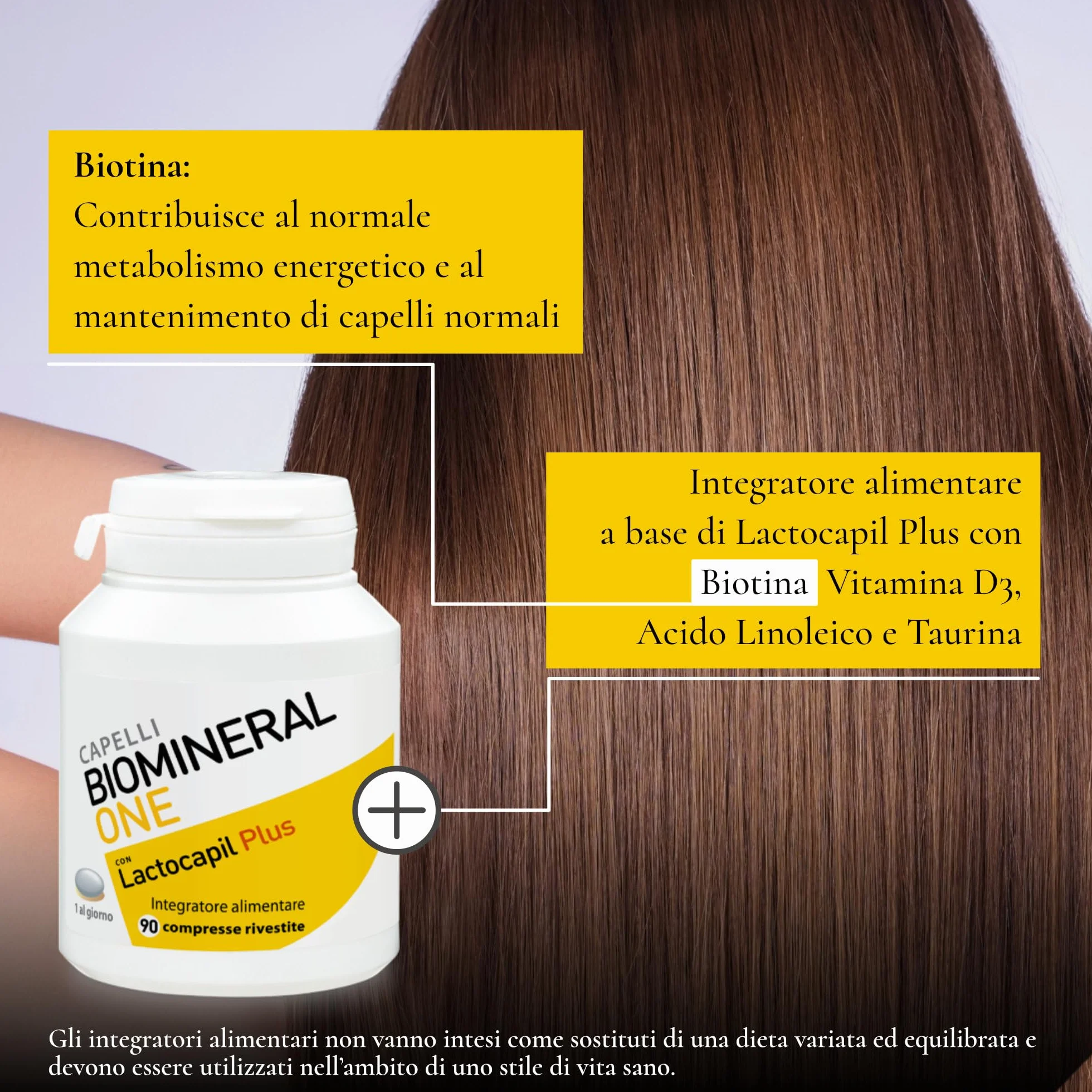 Biomineral One Capelli Più Forti 90 Compresse Integratore per Capelli con Lactocapil Plus Biotina Vitamina D Acido Linoleico e Taurina