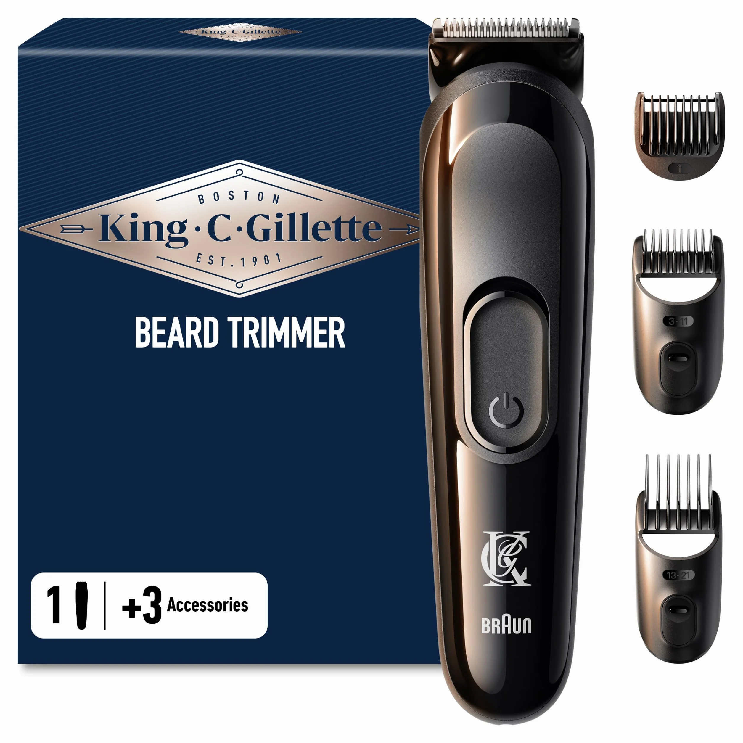 King C. Gillette Kit Regolabarba Uomo, Rasoio Barba Elettrico, 1 Testina, 3 Pettini Regolatori, 1 Spazzolina, 1 Caricatore
