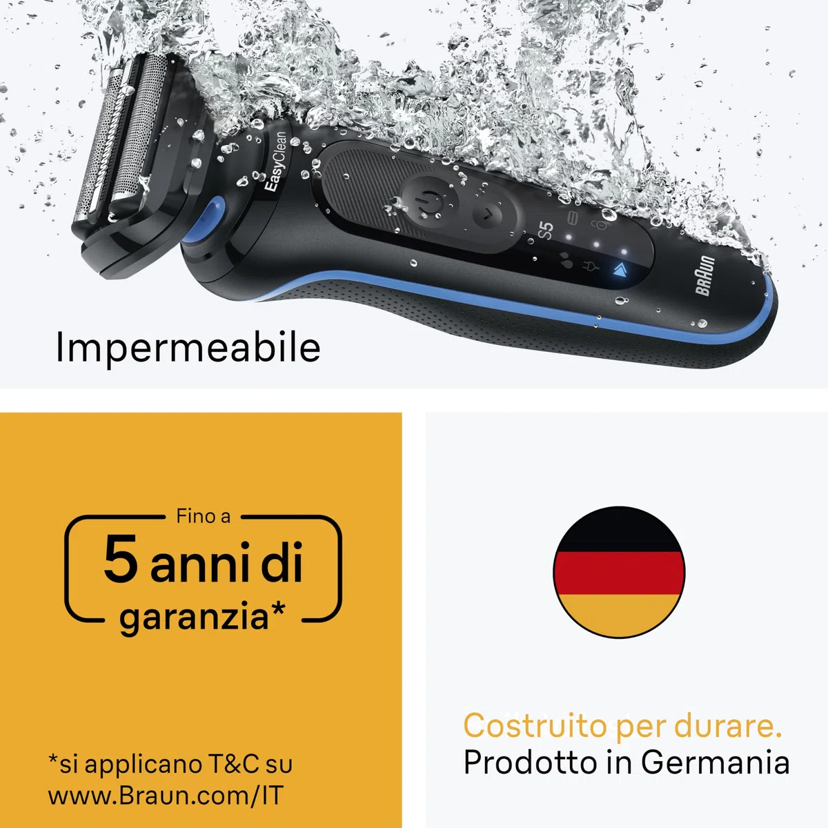 Braun Serie 5 Rasoio Elettrico Barba, Wet&Dry, Regolabarba Uomo, Rasoio Barba, 50 Min di Utilizzo, Accessorio Rifinitore Corpo, Senza Fili, 100% Impermeabile, Regolabarba Braun, 52-B1600s, Blu