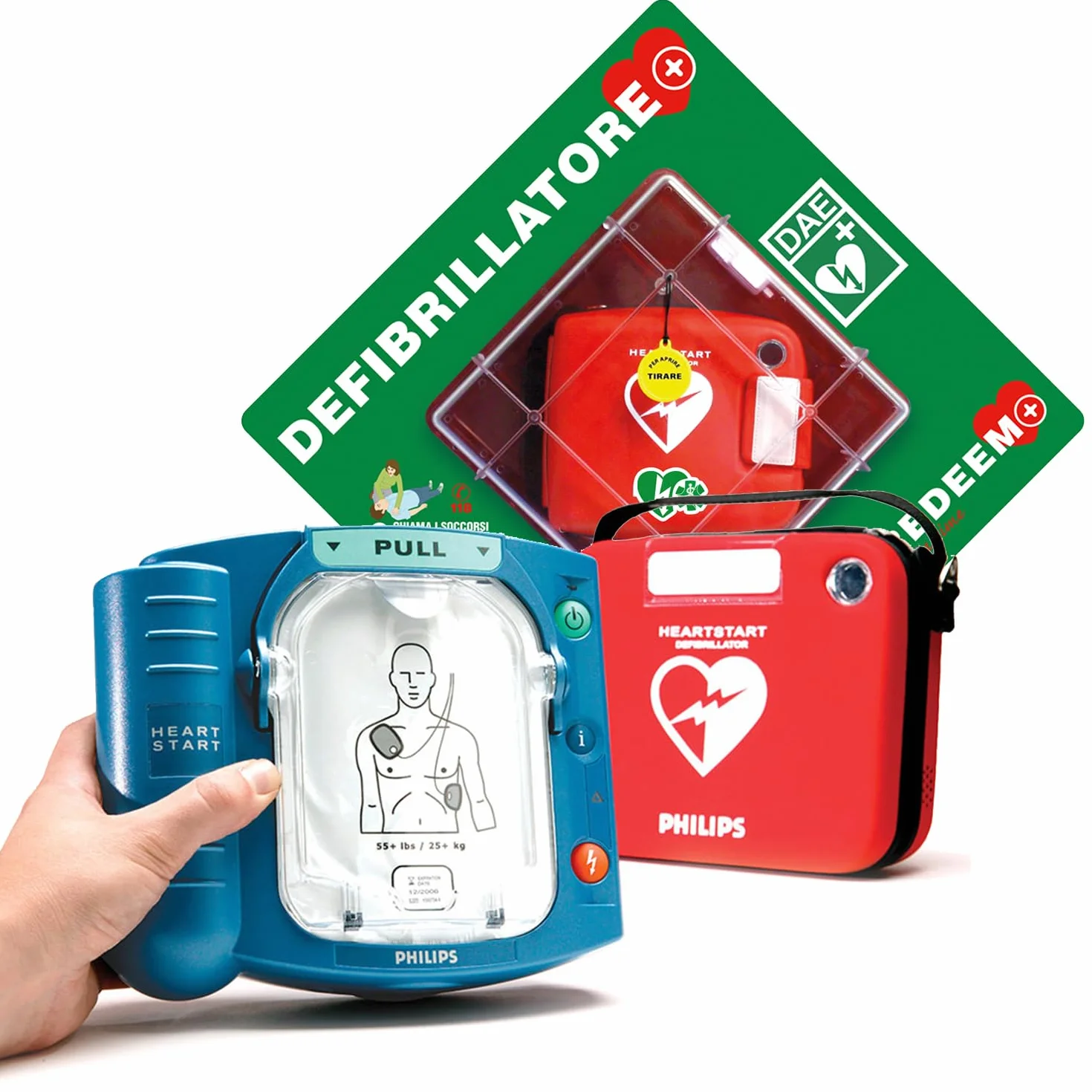 Kit Defibrillatore Semiautomatico Philips HS1 con Teca da Interno e Pannello ABS, Portatile Garanzia 8 Anni