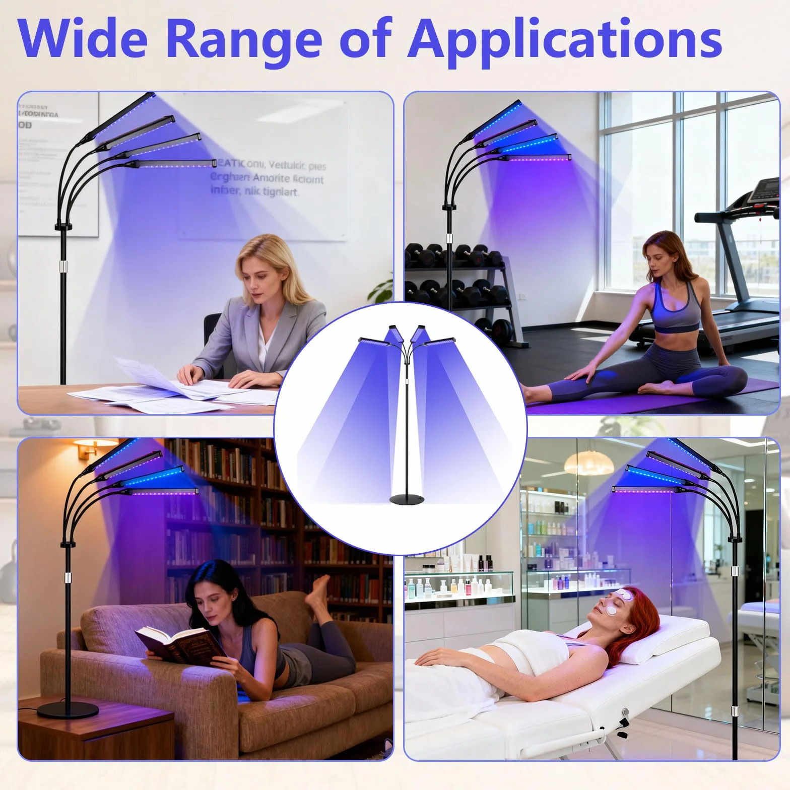 Solarium per la casa 420 LED 660 nm 850 nm 4 teste regolabili 3 modalità 5 livelli lampada abbronzante viso corpo