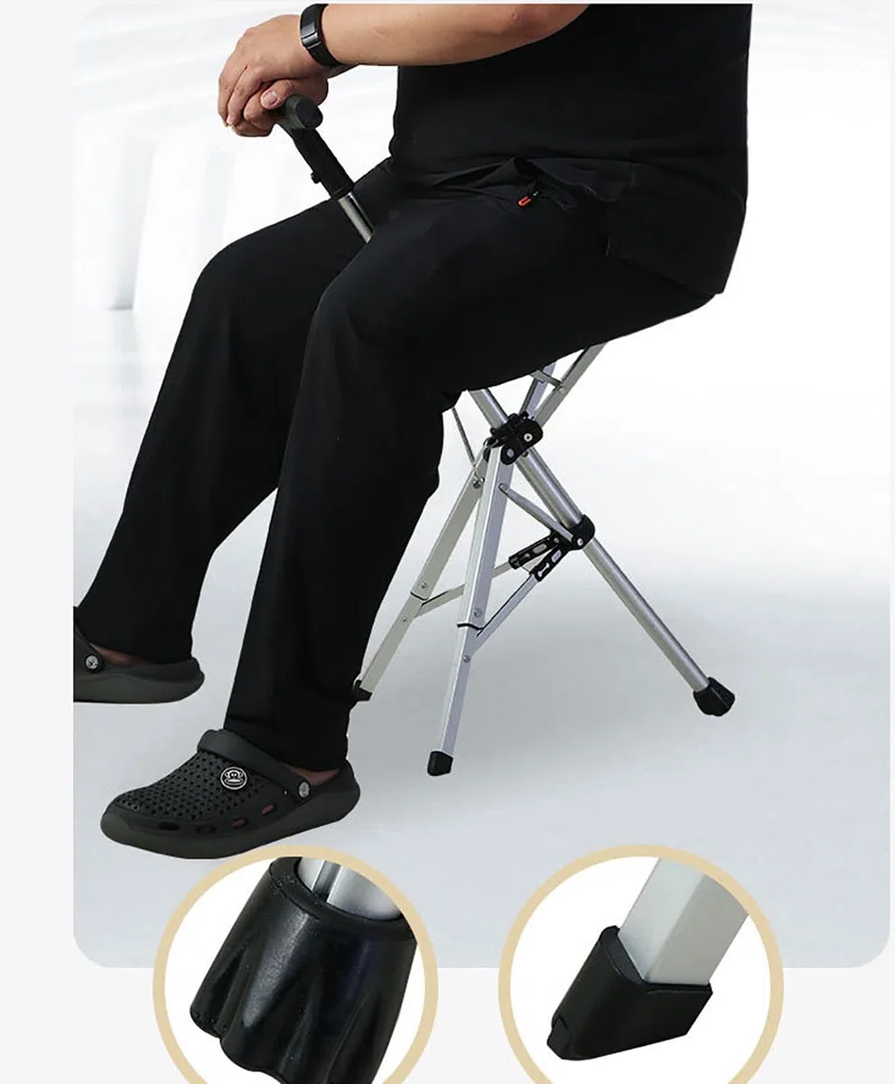 Generico Bastone da Passeggio Pieghevole con Sedile, Sedia Portatile con Bastone da Passeggio in Lega di Alluminio, Sgabello treppiede Leggero con Funzione di sblocco automaticoBlack,S
