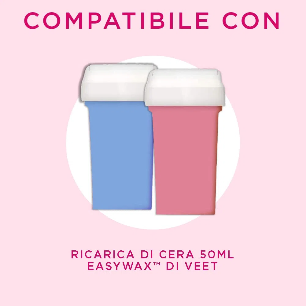 Veet Kit Roll-on Scaldacera Professionale Easy Wax Natural Inspiration, Inclusi Rullo Scaldacera Elettrico, 1 Ricarica di Cera 50ml, 12 Strisce e Salvietta Post-Epilazione, 90% Ingredienti Naturali
