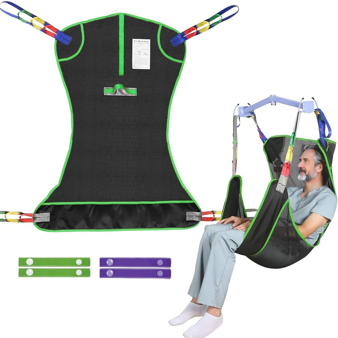 EZ Assistive Imbracatura universale per sollevamento paziente, per il posizionamento del letto e il bagno, imbracatura di trasferimento per anziani, allettata (nero, L)