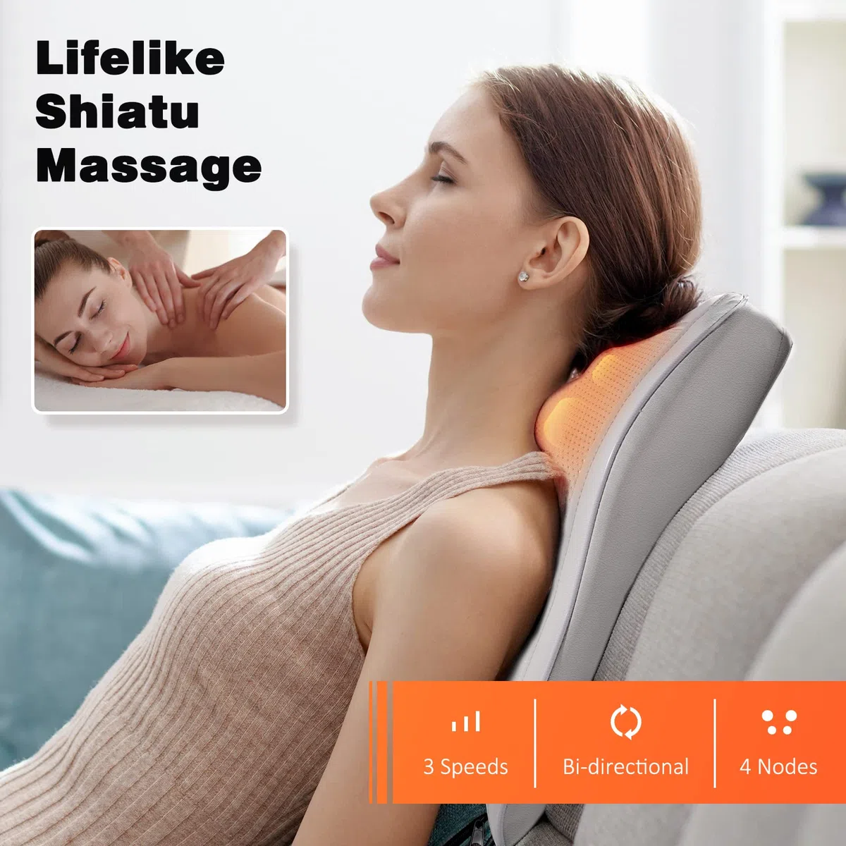Massaggiatore per la schiena con calore, cuscino per il massaggio shiatsu del collo per il rilassamento muscolare e il sollievo dal dolore