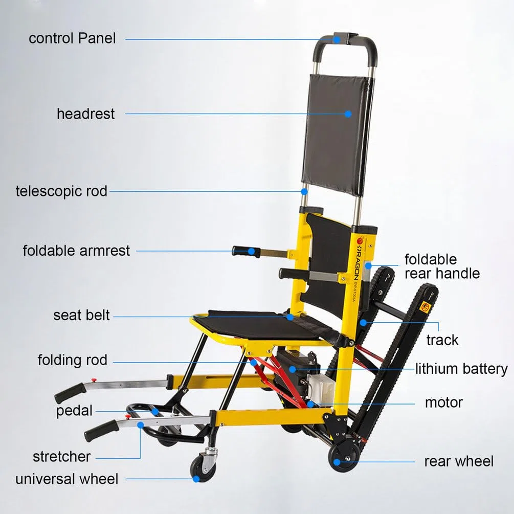 Sedia a rotelle elettrica per Scale Pieghevole in Lega di Alluminio con Batteria 24V/13Ah, cingoli in Gomma, Portatile per evacuazione di Anziani e disabili (Yellow)