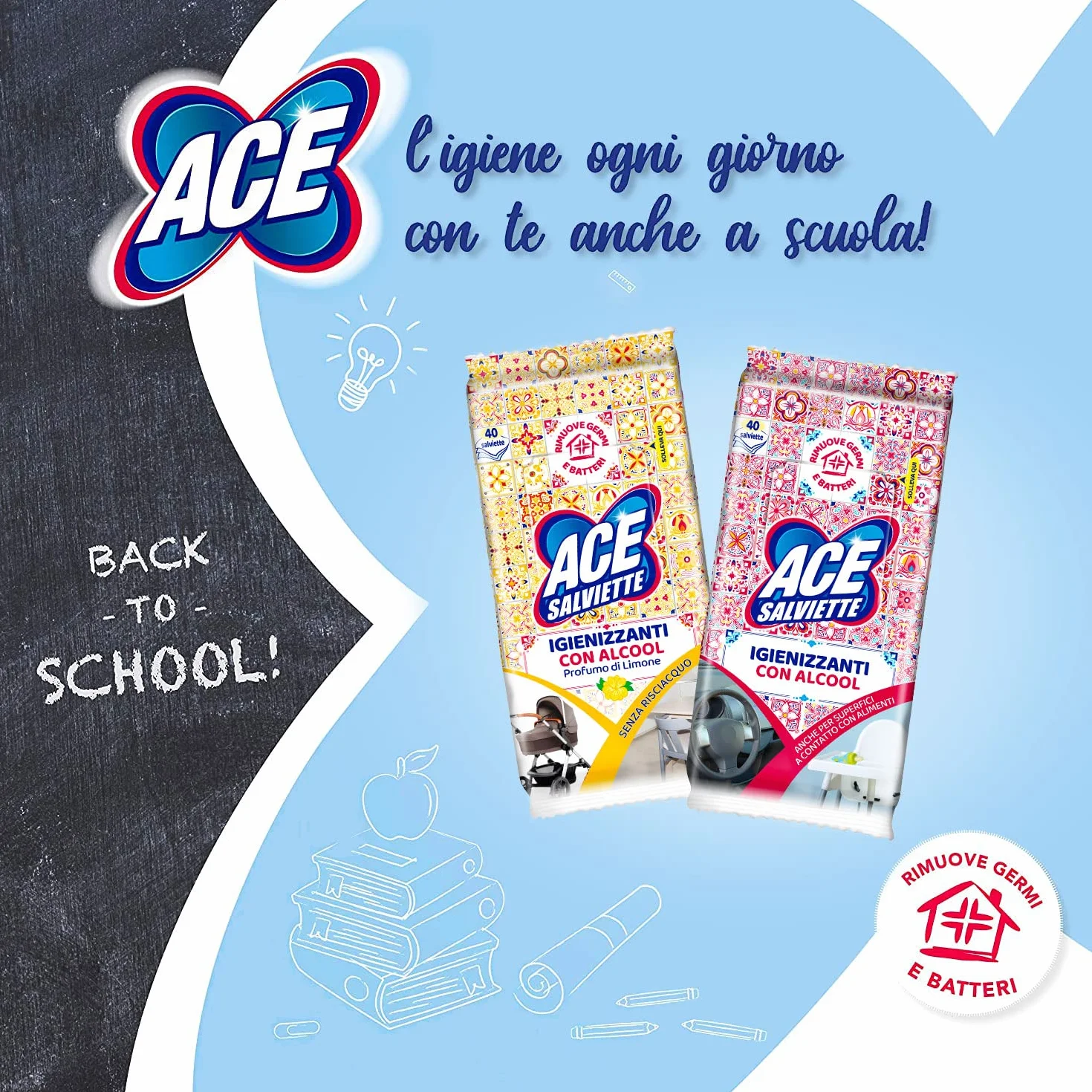 ACE Salviette Igienizzanti Mix Alcool Sgrassanti, 480 Salviette