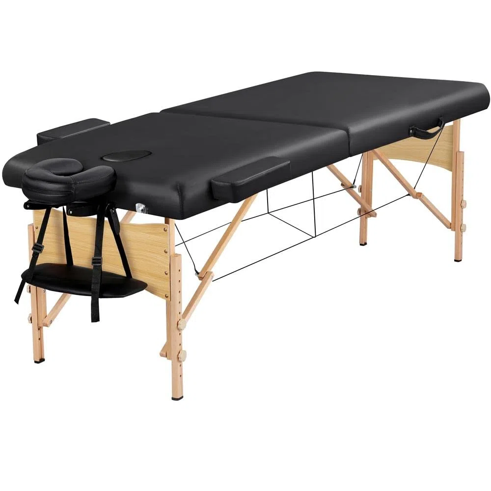 Yaheetech Lettino Massaggio Portatile a 2 Zone Pieghevole per Fisioterapia Estetisa Professionale con Gambe Altezza Regolabile in Legno Faggio 213 x 70 cm