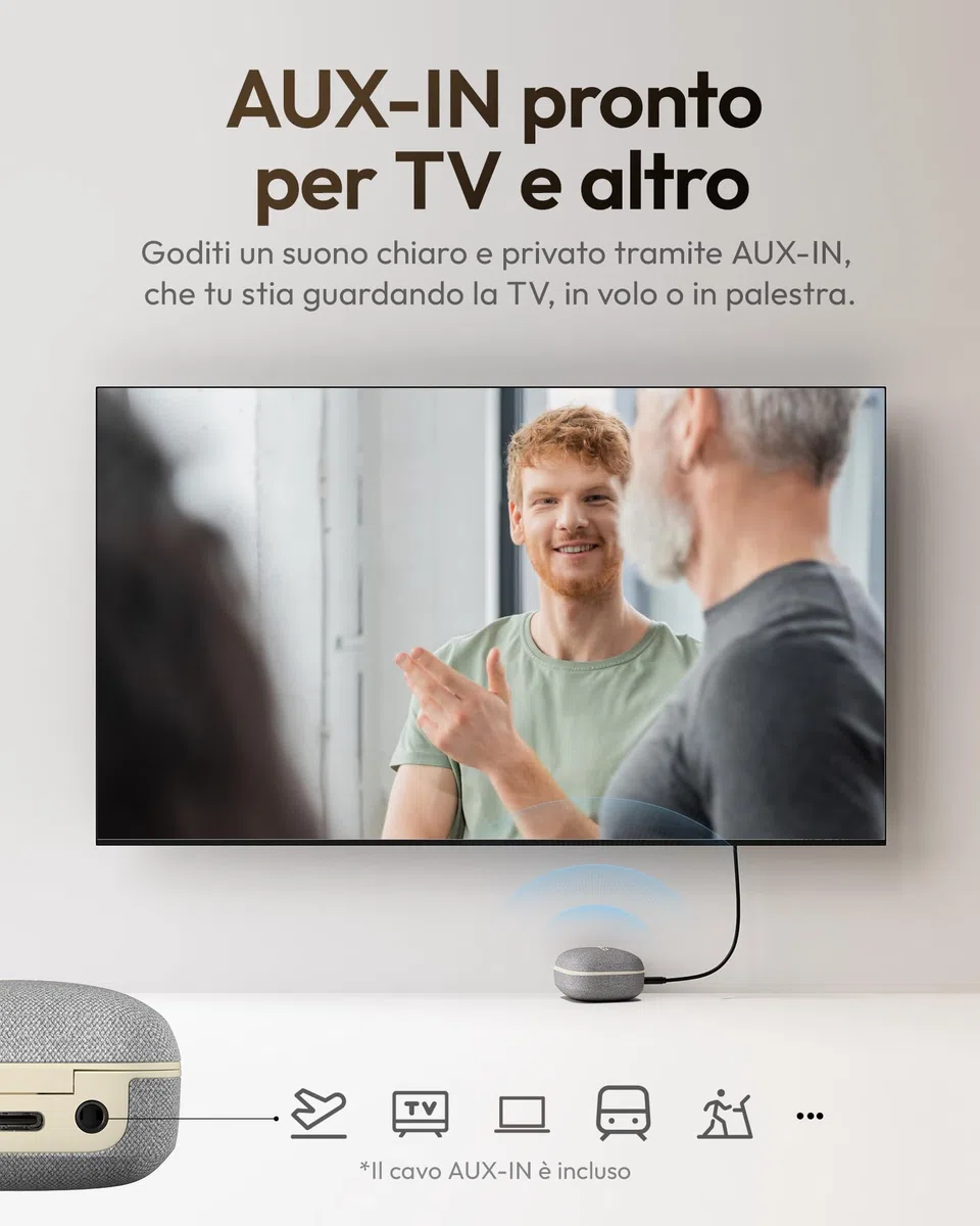 Wave Lite Amplificatore del Suono con App Control & AUX-IN, Potenziamento Vocale 40dB per Anziani, IA Riduzione Rumore, 3 Anni di Garanzia e Supporto, 8 Paia di Gommini
