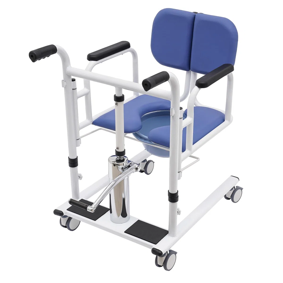 Sollevatore idraulico per pazienti Sedia di trasferimento, 150 kg (330 lbs). Sedia a rotelle di trasporto multifunzionale per anziani idraulica regolabile in altezza Sedia da doccia Sedia elevatrice