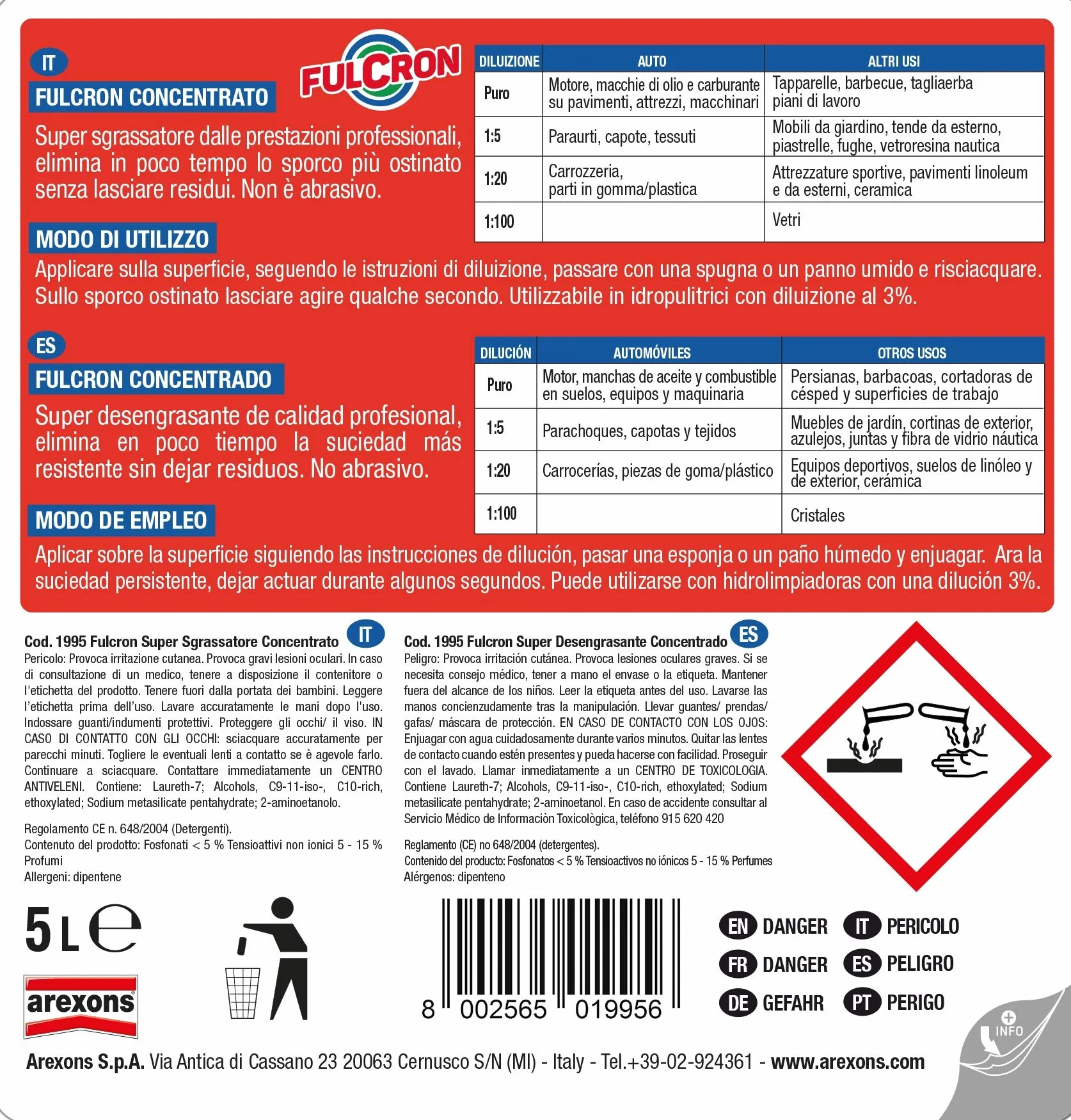 Fulcron Sgrassatore Detergente Concentrato 5L per Pulizia Motori