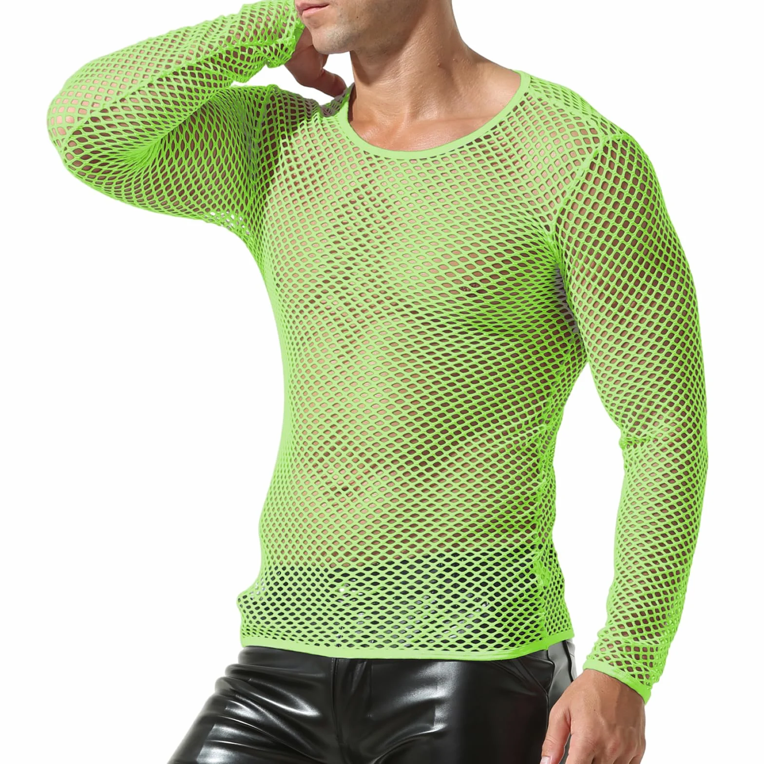 Maglia da uomo a rete trasparente a maniche lunghe canottiera