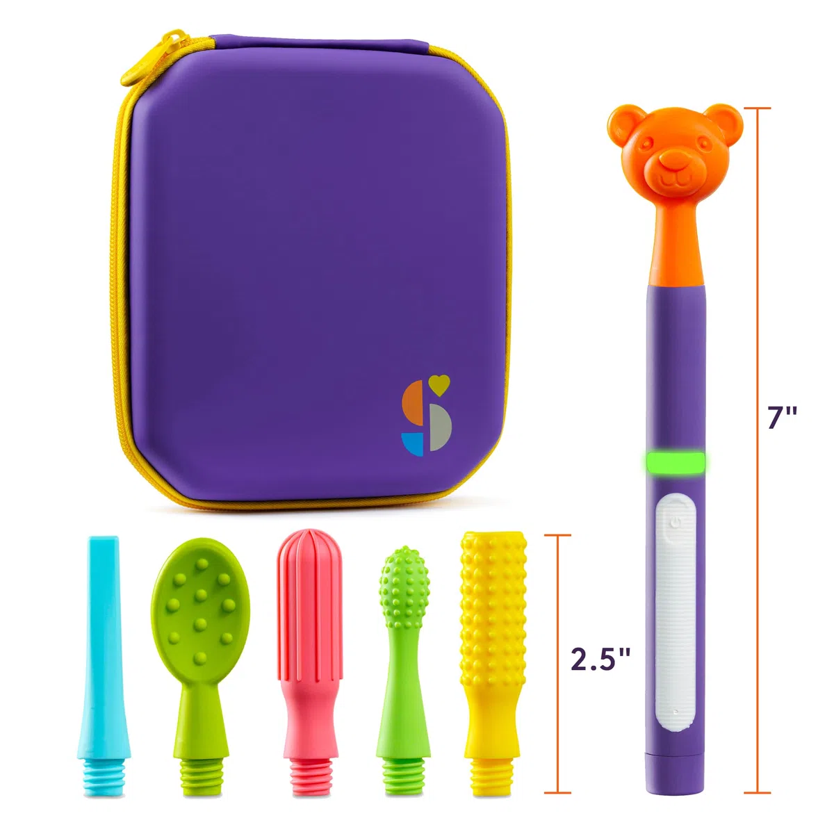 Special Supplies Buzz Buddy Oral Stimulation Kit with 6 Soft Textured Interchangeable Heads, Calm Sensory Needs, Support Speech, And Stimulate Self Feeding, Gentle Vibrations