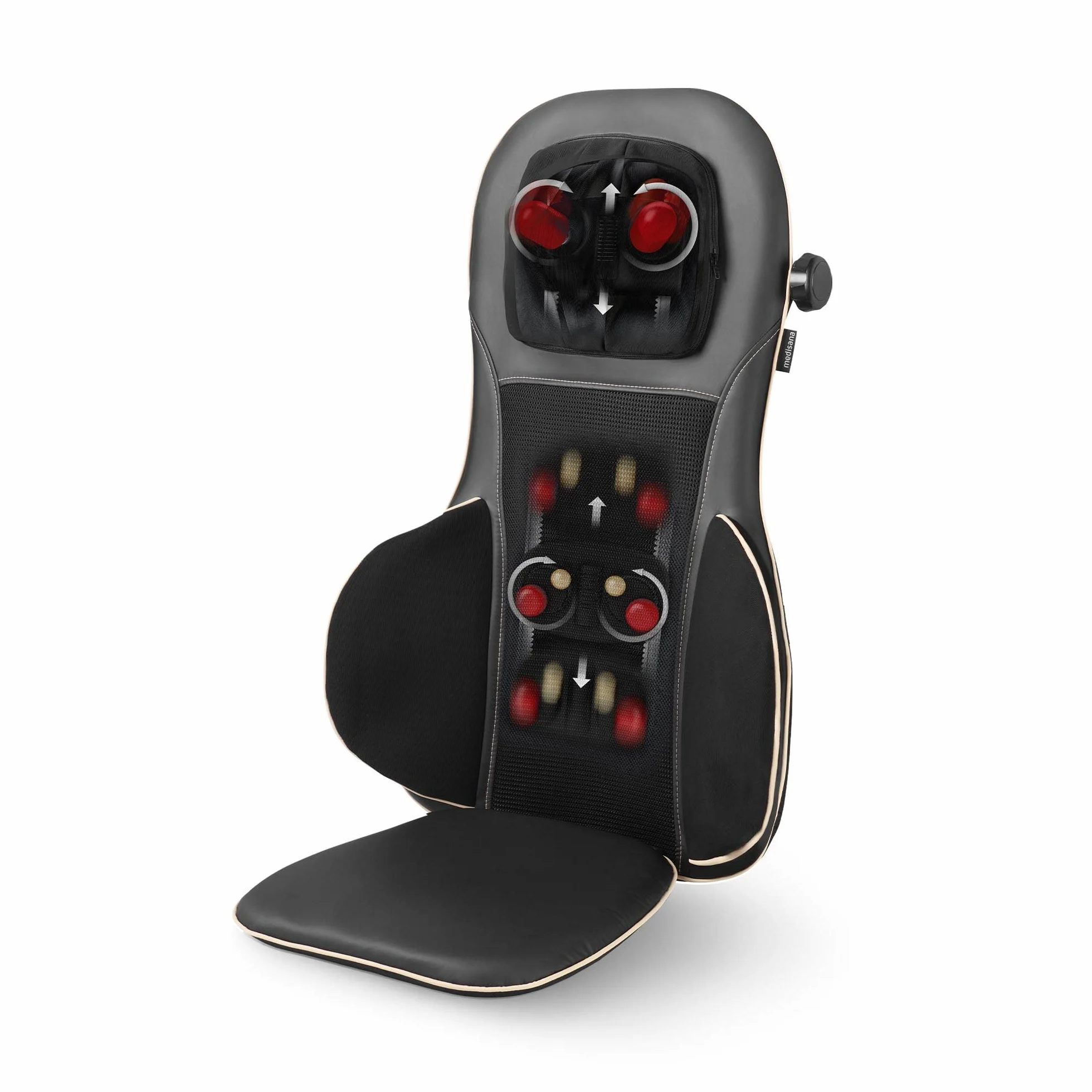 medisana MC 825 Cuscino massaggiante shiatsu per schiena e collo, cuscino sedile massaggiante con digitopressione, massaggio cervicale, funzione calore, 3 intensità, funzione luce rossa, telecomando