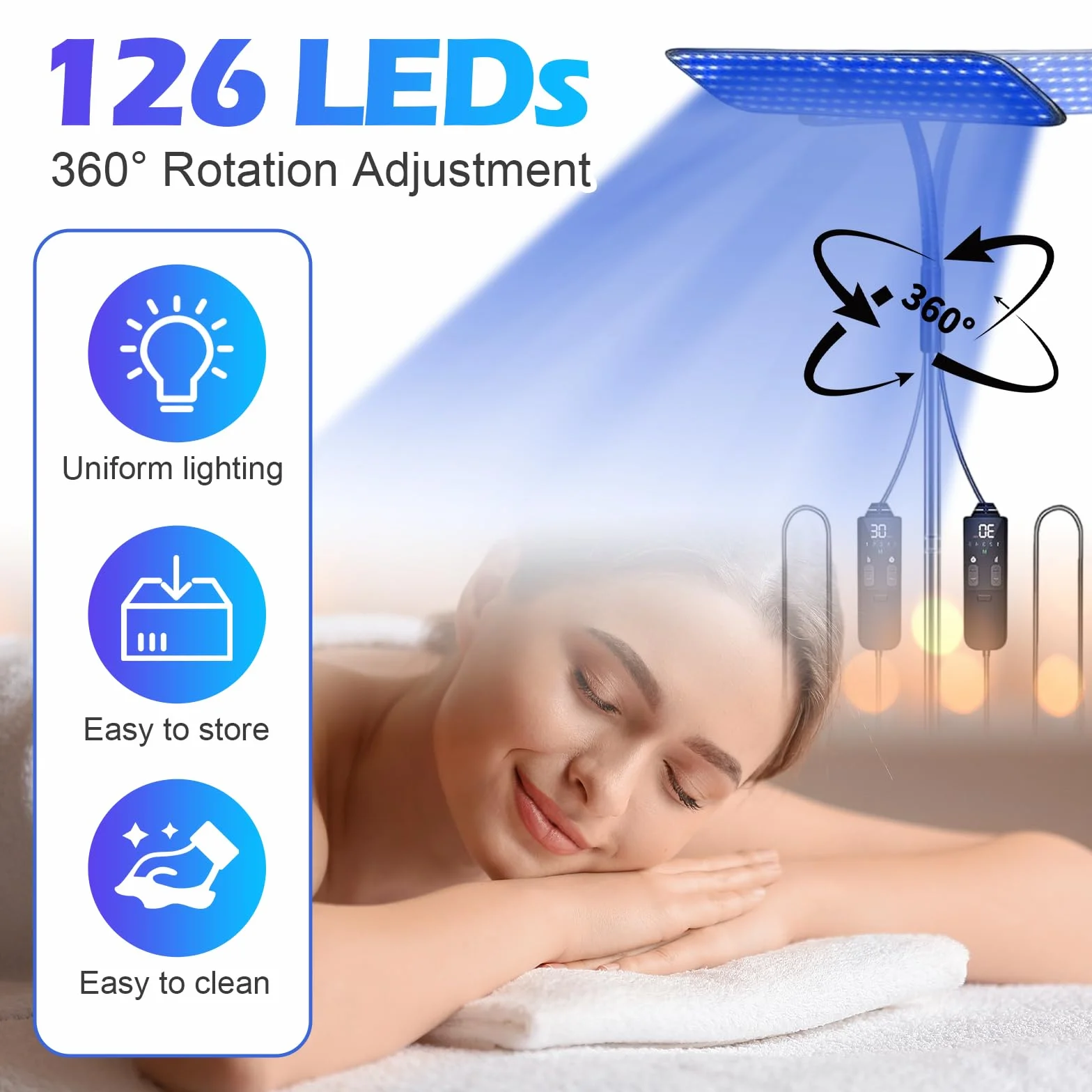 Solarium per la casa 460NM 490NM lampada abbronzante 25W luce blu supporto metallo regolabile timer 126 LED