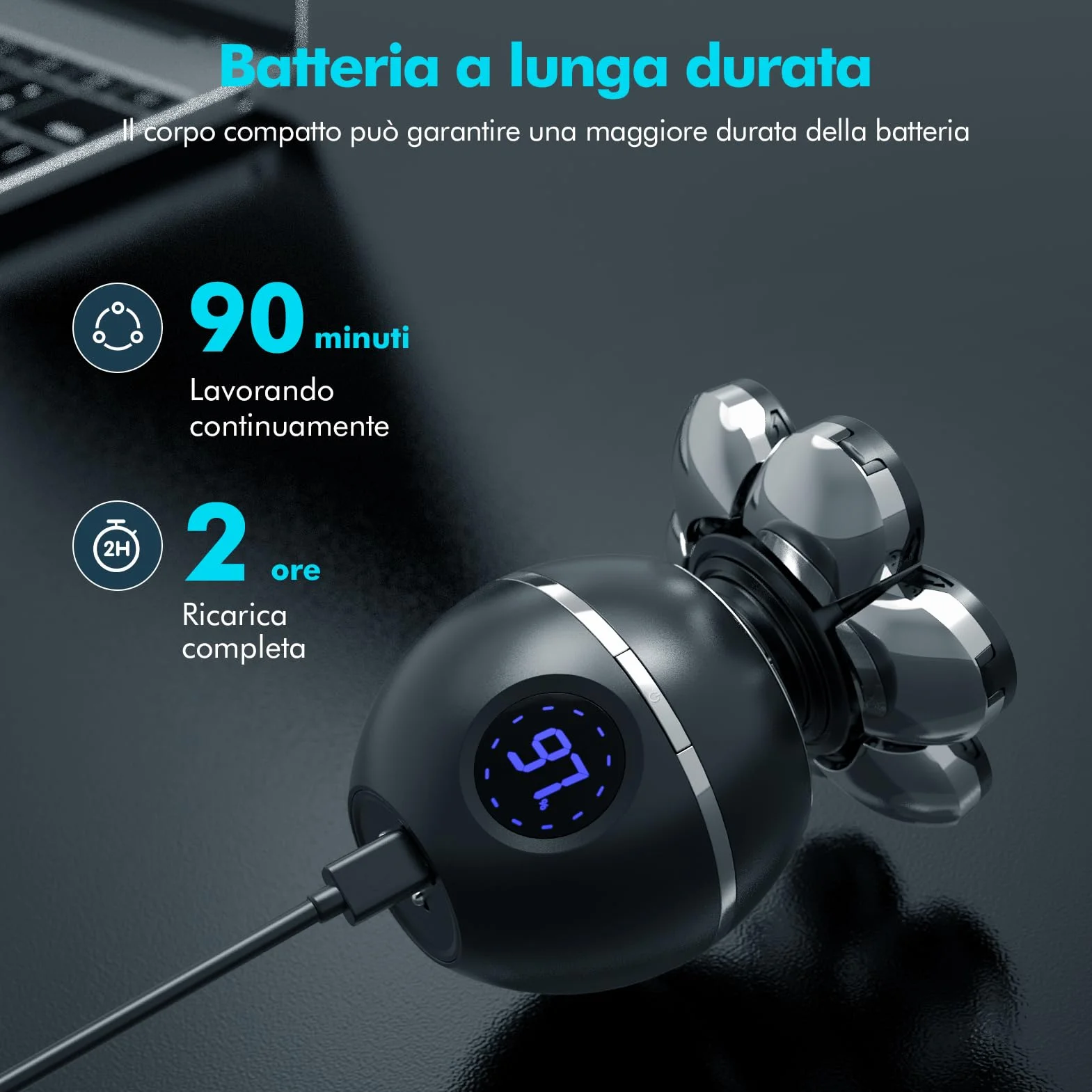 7D Rasoio Elettrico Barba Testa Calva Uomo IPX7 Impermeabile 6 in 1 con Display LED 9 Kit di Bellezza