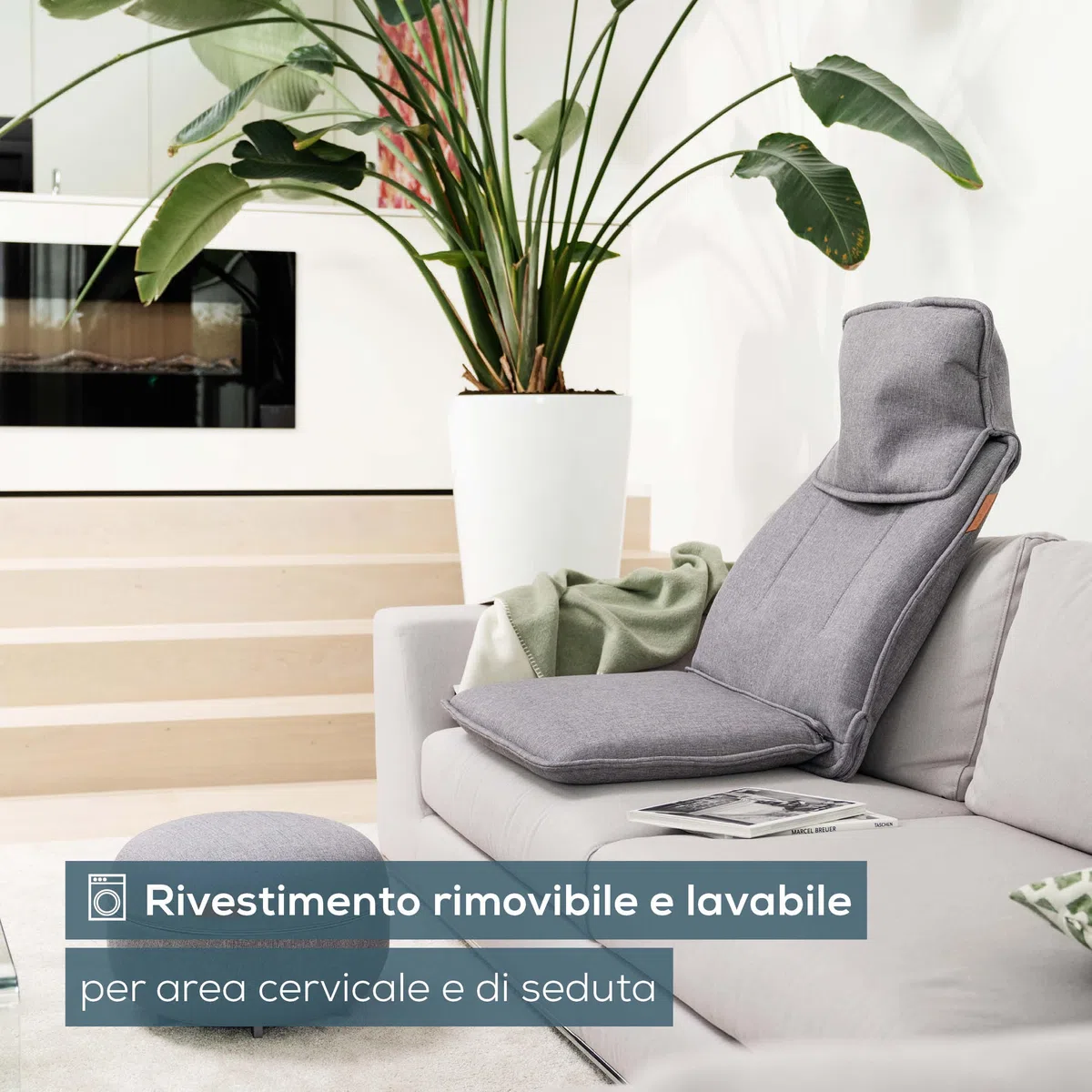 Beurer MG 330 Coprisedile Massaggiante Shiatsu Grigio con 3 Aree di Vibrazione a 4 Testine che Simulano il Massaggio Manuale, 2 Livelli di Intensità, Interruttore Manuale