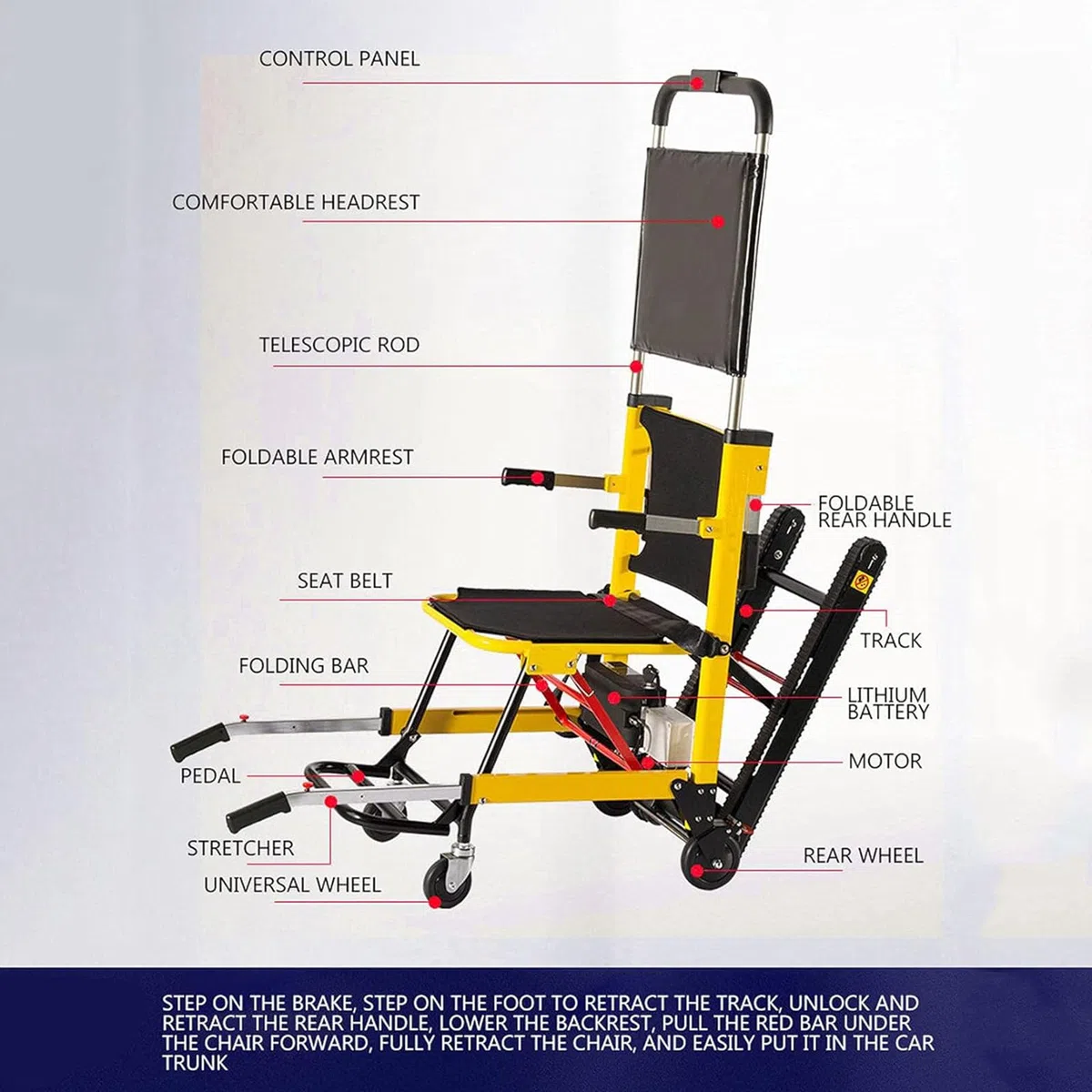 Montascale Elettrici Sedia A Rotelle Elettrica Portatile per Anziani Sedia A Rotelle Saliscale Assistenza alla Deambulazione per Anziani Disabili può Salire E Scendere Le Scale