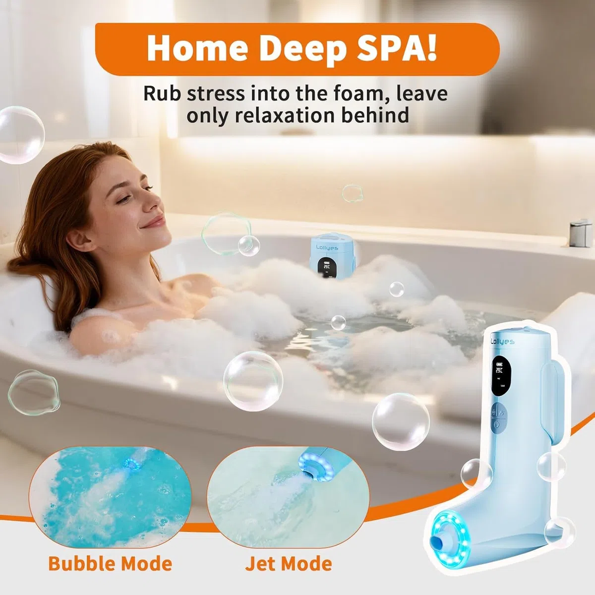 Spa Idromassaggio a Bolle per Vasca da Bagno con Doppie Modalità di Idroterapia, Flusso d’Acqua a 3 Livelli, Impermeabile IP68, Luce LED, Wireless Batteria da 2600mAh (Blu)