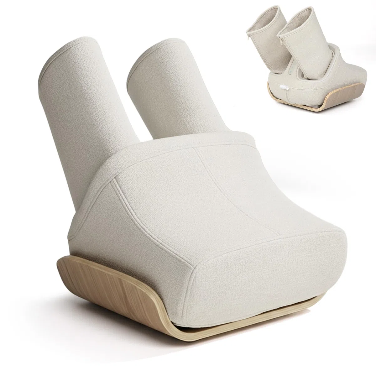 massaggiatore per piedi Shiatsu con funzione riscaldante, massaggio pneumatico per polpacci e rulli, massaggiatore per gambe per uso domestico, beige