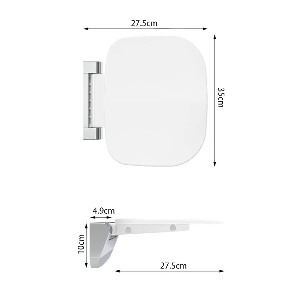 Sedia Doccia Sottile Ergonomica Pieghevole a Muro - 160kg Portata Max Antiscivolo, per Anziani e Disabili, Bianco