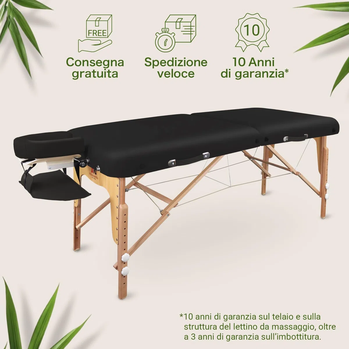 MASSUNDA - Lettino massaggio mobile Comfort Deluxe regolabile in altezza - tavolino massaggio EXTRA largo legno massiccio - panchina con poggiatesta ergonomico, copertura, bracciolo, cuscino (nero)