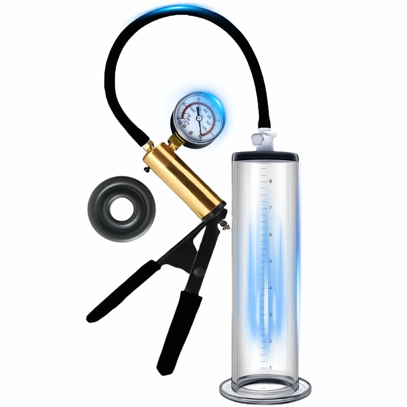 Pompa pene manuale con manometro impugnatura metallo sex toys uomo 2.0in 5.1cm