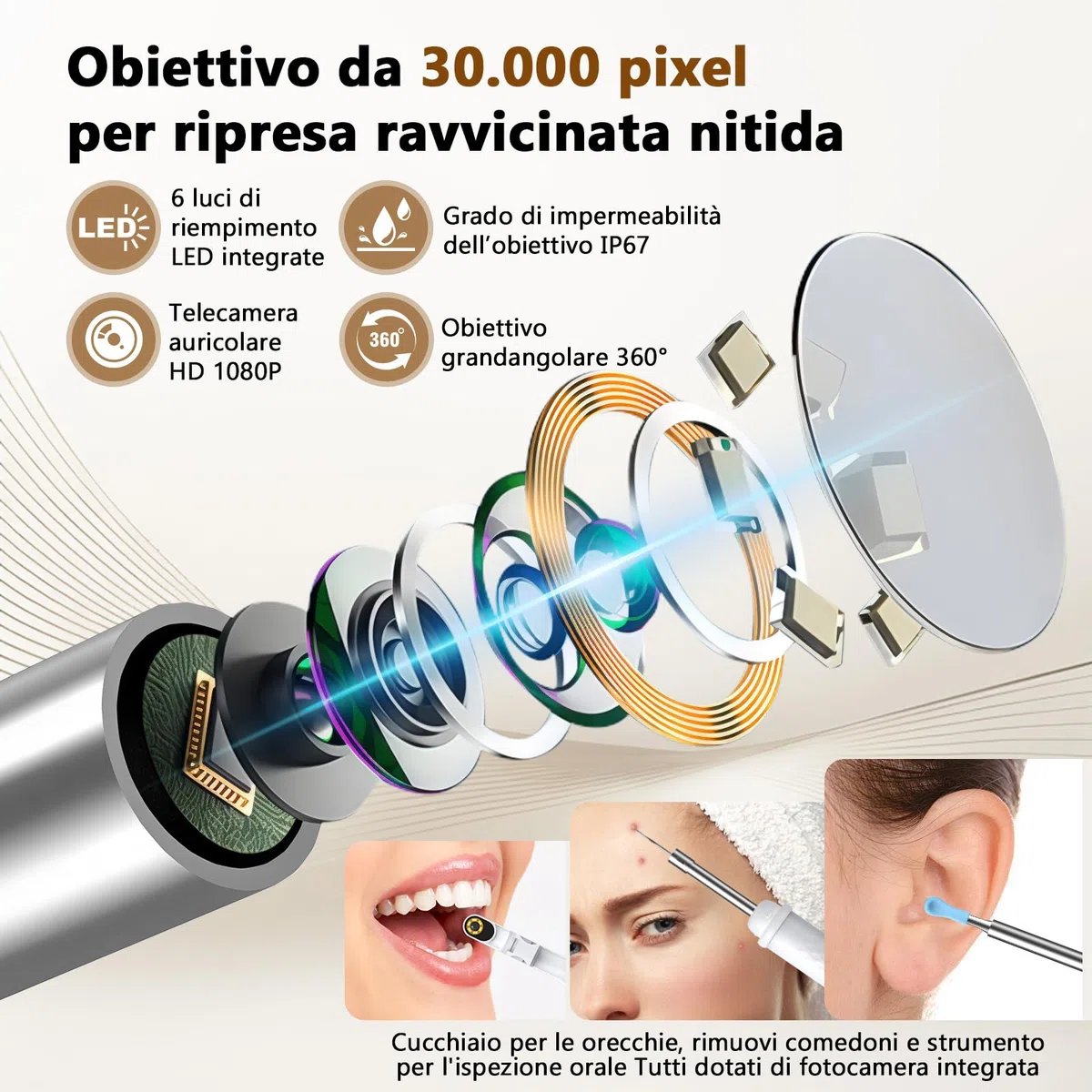 Pulizia Orecchie - Schermo da 3.97", Nessun Download di App Necessario | Rimozione Cera/Spillo Puntini, Aiuto Cura Orale | Montaggio Magnetico, Custodia Ricaricabile | Per Famiglia & Viaggi