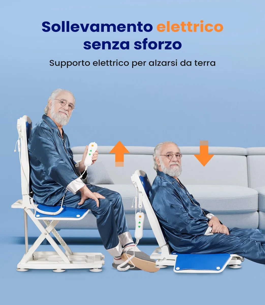 VOCIC Sedia elevatrice elettrica AX10, sollevatore mobile con ruote per alzarsi da terra, pieghevole e regolabile in altezza 0–50 cm, fino a 140 kg, aiuto al sollevamento per anziani a casa