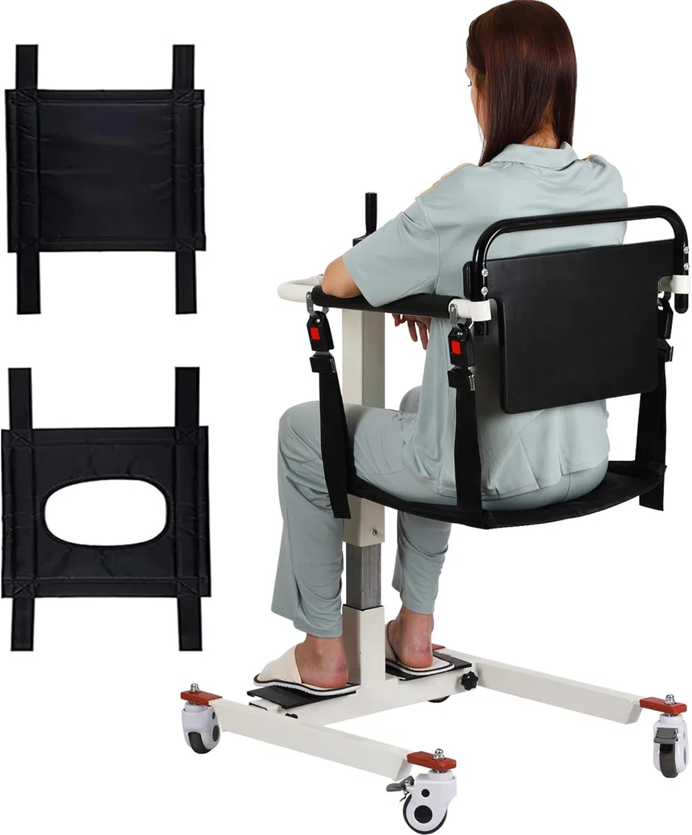 Sollevatore Paziente Idraulico Bianco, Portata 150 Kg, Sedia Di Trasferimento Per Assistenza Domiciliare, Regolabile In Altezza Con 2 Cuscini, Sedia Doccia Per Anziani