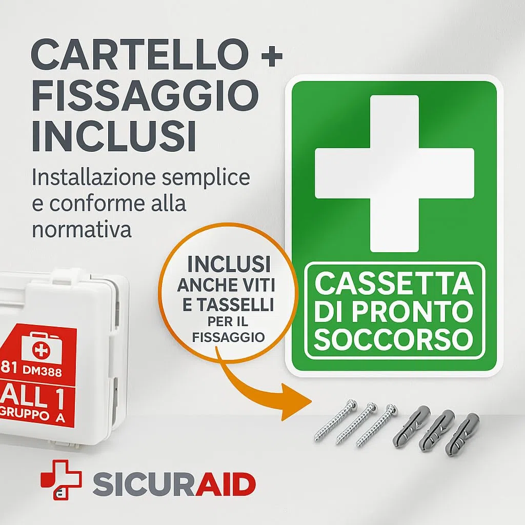 SICURAID Cassetta Pronto Soccorso Aziende più 3 Dipendenti -Cassetta Pronto Soccorso Allegato 1 Gruppo A-B Completa con Cartello e Web App SicurApp (Allegato 1 Gruppo A B)