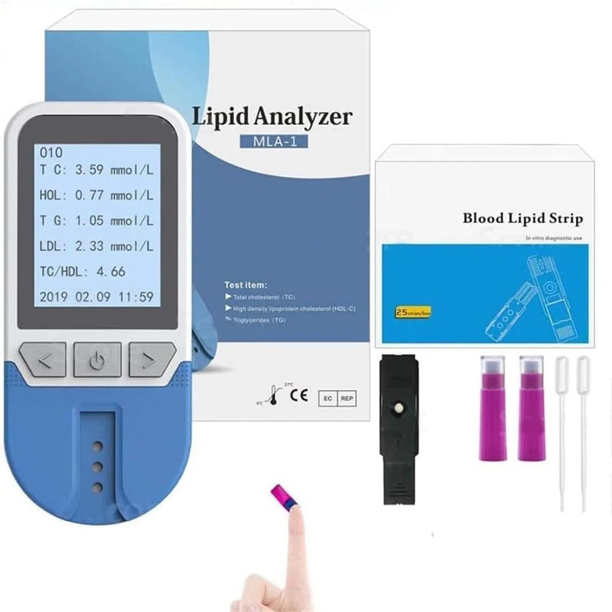 Tester Del Colesterolo 4 In 1 Impostato,Test Lipidico Del Sangue Completamente Automatico Per L'analisi Di Colesterolo Totale, Trigliceridi, Lipoproteine Alte E Basse Con 25 Strisce