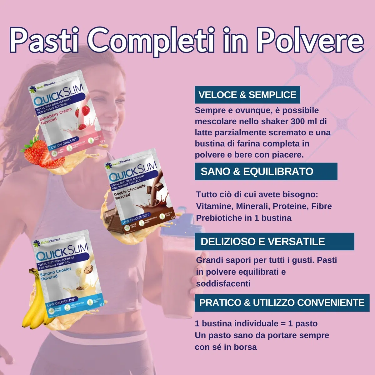 Frullato Sostitutivo Del Pasto Quick Slim per la Perdita Di Peso, 30 Pasti, 20 g di Proteine, 27 Vitamine e Minerali, Fibre Alimentari, Senza Glutine (Pacchetto varietà)