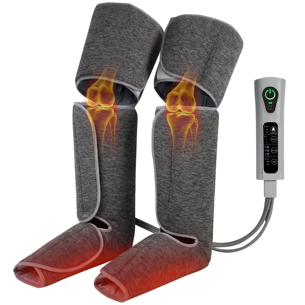 HOMCOM Massaggiatore Gambe a Compressione d'Aria, 2 Livelli Calore ai Piedi, per Polpacci e Cosce, 3 Modalità, 3 Intensità, Pressoterapia Casa, Linfodrenaggio e Circolazione, Regalo per Uomini e Donna
