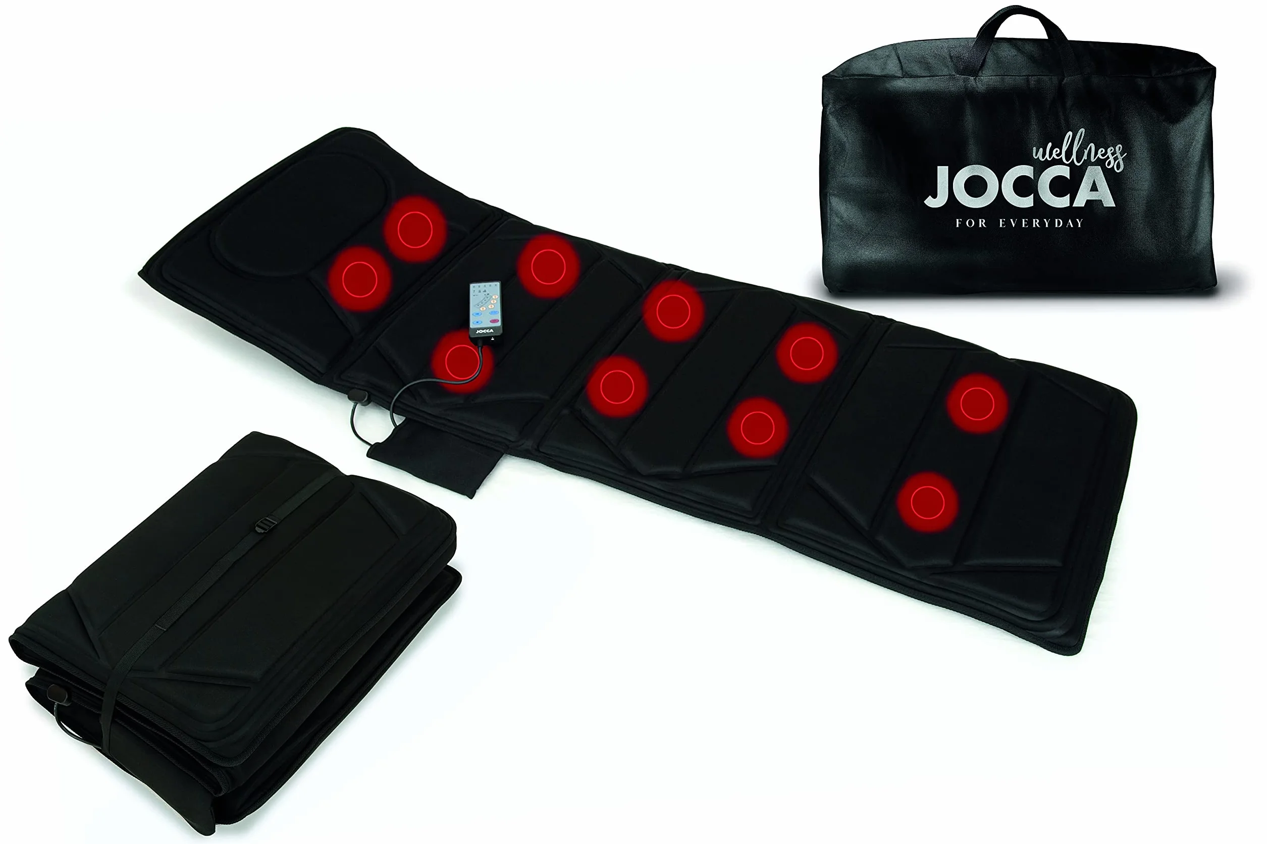 Jocca - Materasso massaggiatore pieghevole | Tappetino massaggiante elettrico 4 zone | Borsa inclusa | Materasso massaggiante 10 motori | Intensità regolabile