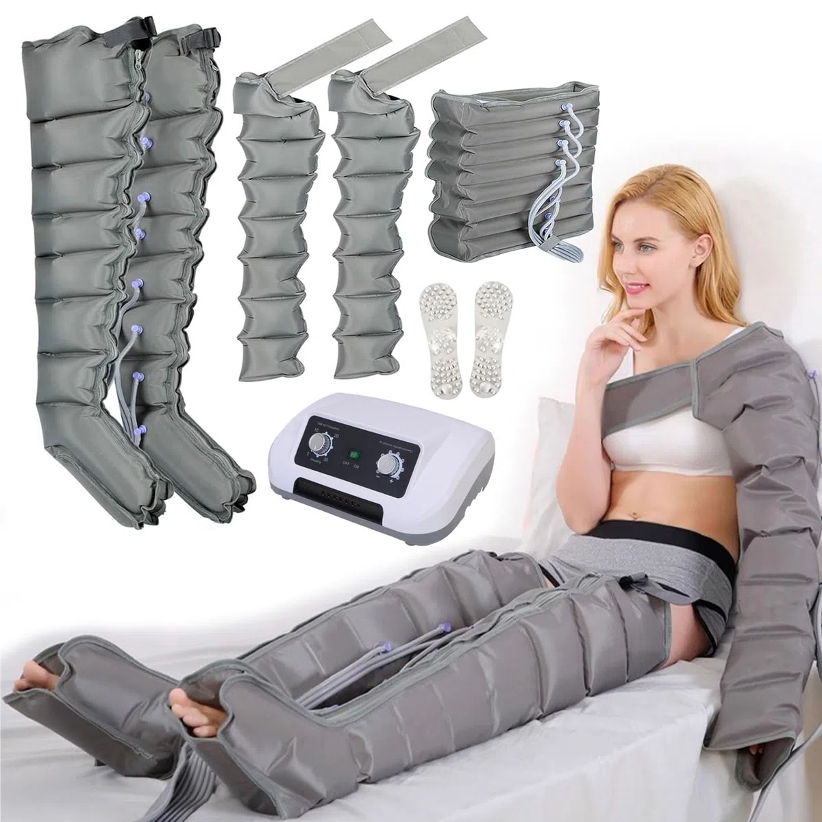 2026 Nuovo Pressoterapia Linfodrenaggio Professionale 8 Camere d'Aria Macchinario Pressoterapia Gambe e Braccia Addome Glutei per Casa, Lipedema Gambe, Apparecchio Pressoterapia, 30-240 mmHg