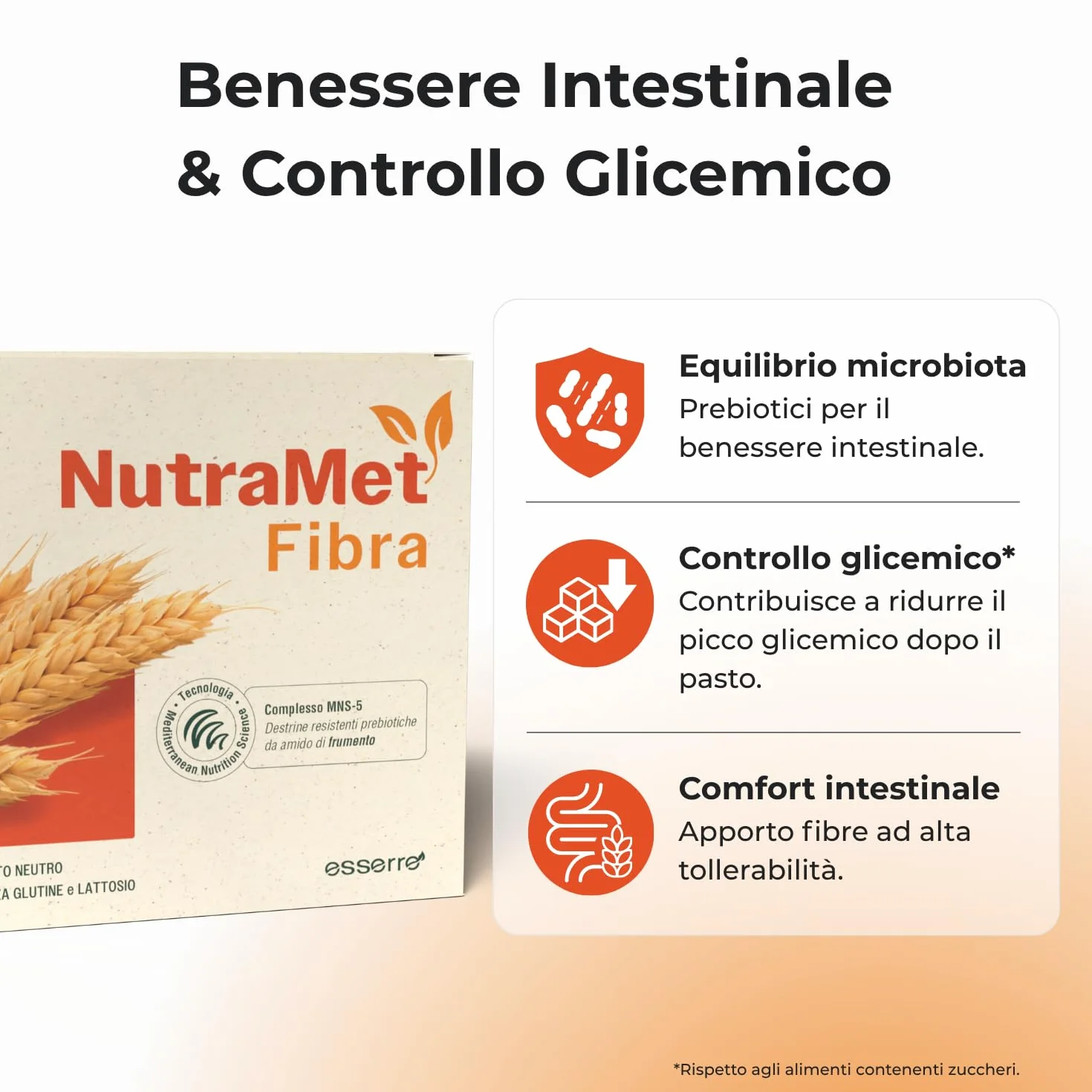 Esserre NutraMet Fibra Integratore Prebiotico Fibra Solubile 40 buste 8 gr Senza Glutine Senza Lattosio Vegano