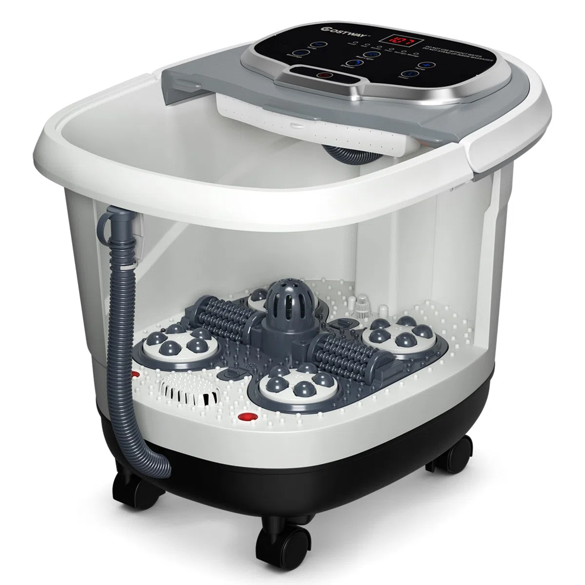COSTWAY Idromassaggio per Piedi, Pediluvio Massaggiatore Plantare Massaggio Shiatsu, con Funzione Calore Timer e Rulli Luce a Infrarossi, 15L Idromassaggiatore (Grigio)