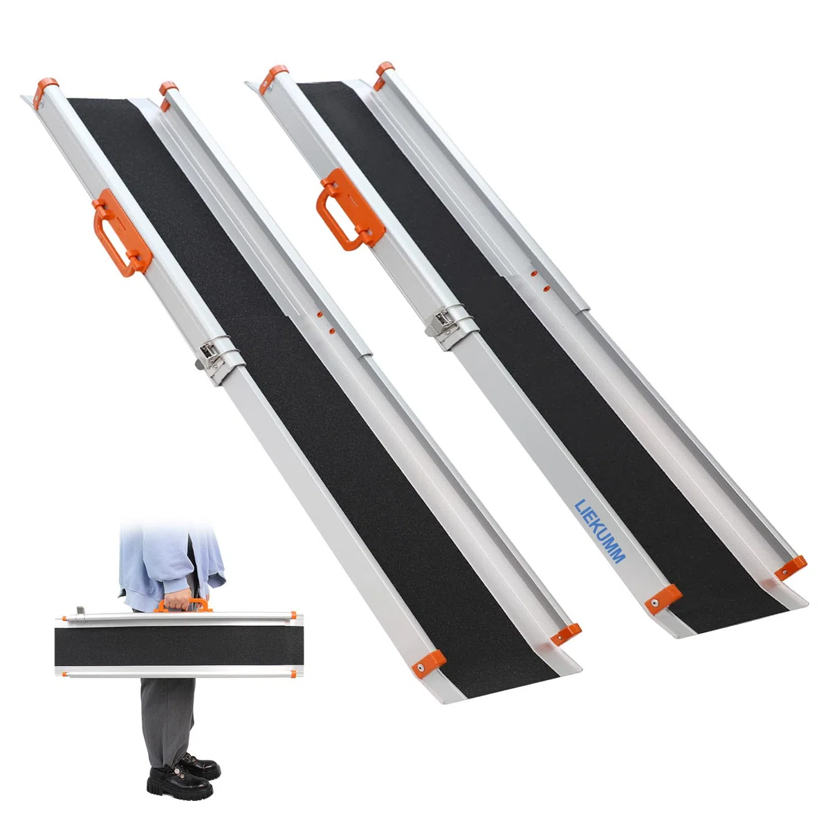 LIEKUMM Rampa per Sedia a Rotelle,122.5 cm Rampe di Carico Telescopiche in alluminio, Portata 300 kg per Rampa per Disabili, Sedie a Rotelle Manuali, Confezione da 2