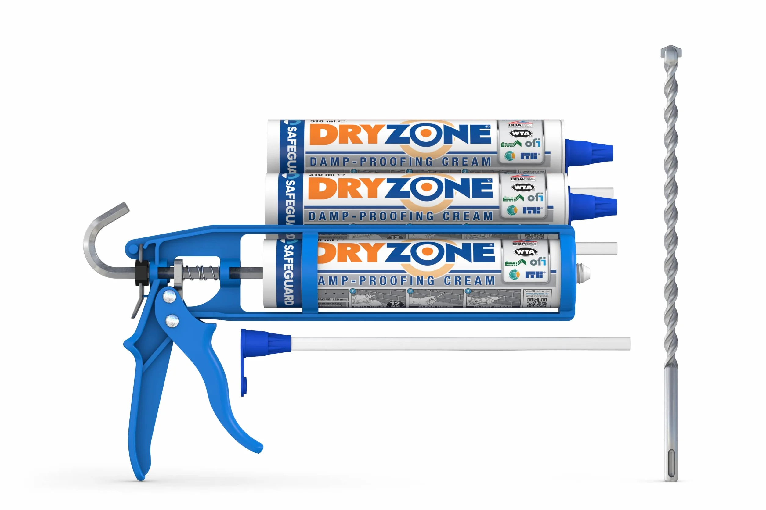 Dryzone Crema antiumidità Kit + Punta + Pistola. Trattamento per risolvere l'umidità di risalita (Copertura di 4,8 metri)