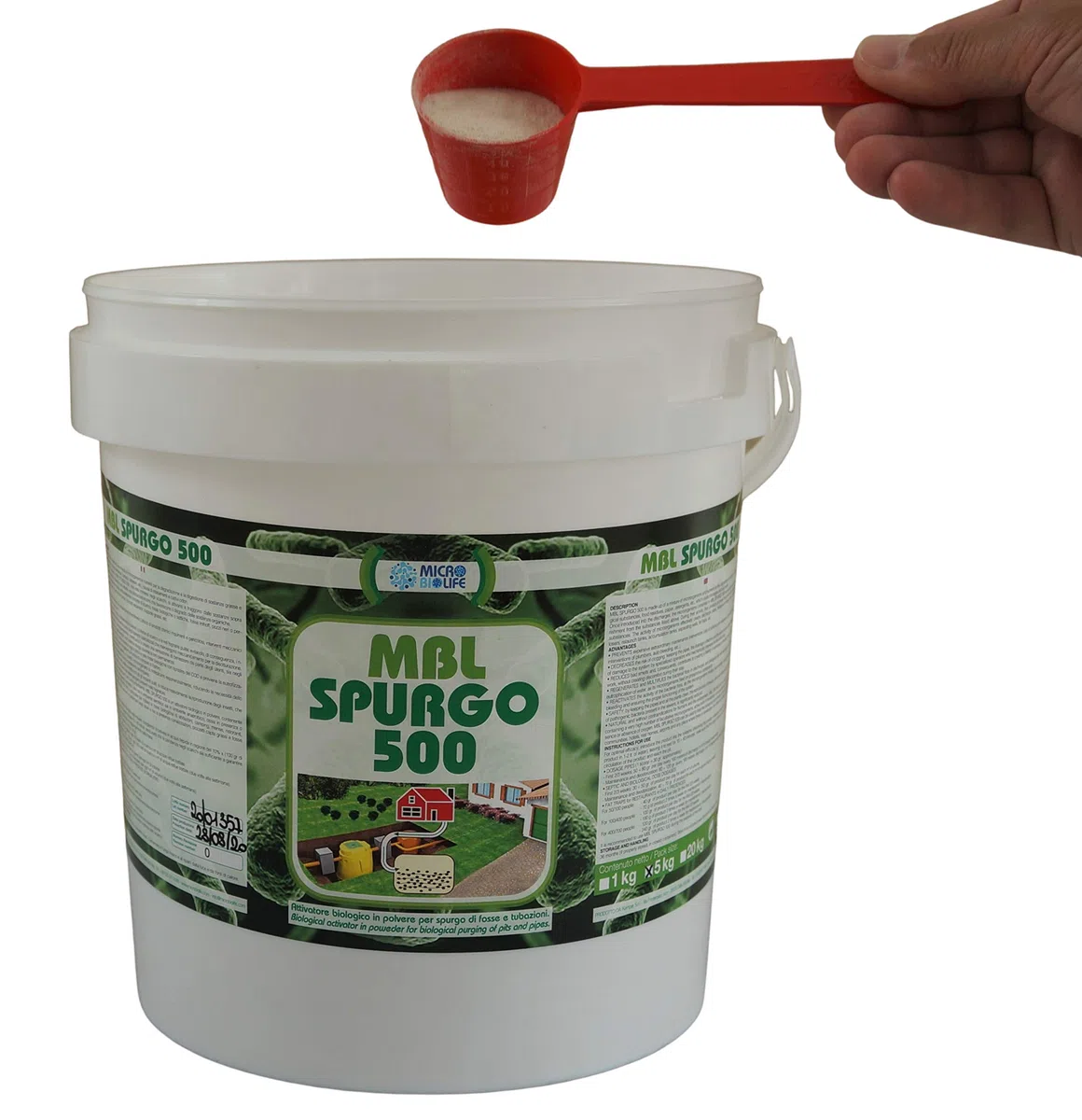 MBL SPURGO 500 – kg. 5 Attivatore biologico in polvere per lo spurgo di fosse e tubazioni, contiene un misurino per il corretto dosaggio - (500 milioni di microrganismi per grammo)