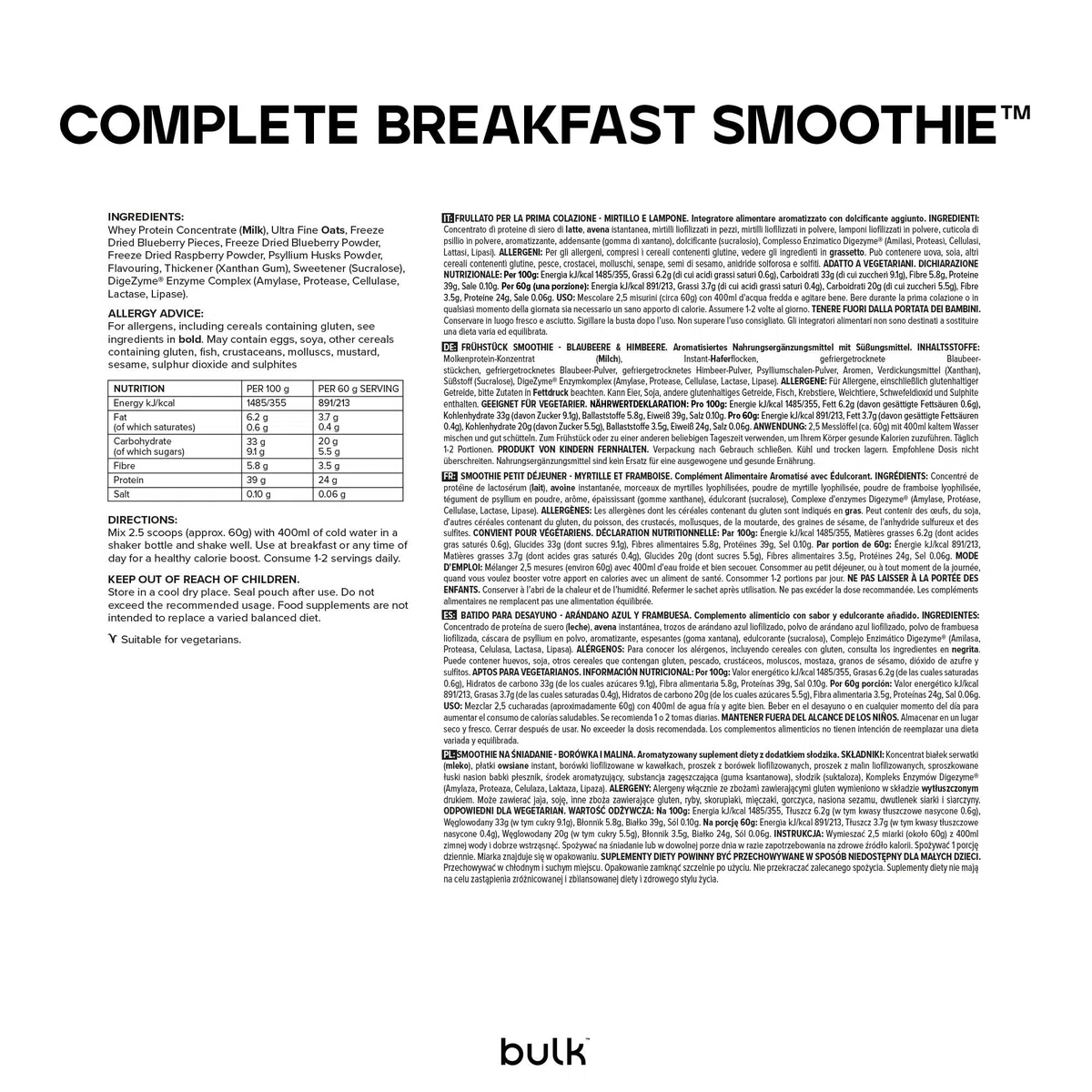 Bulk Frullato Completo Per La Prima Colazione, Mirtillo E Lampone, 2.5 kg