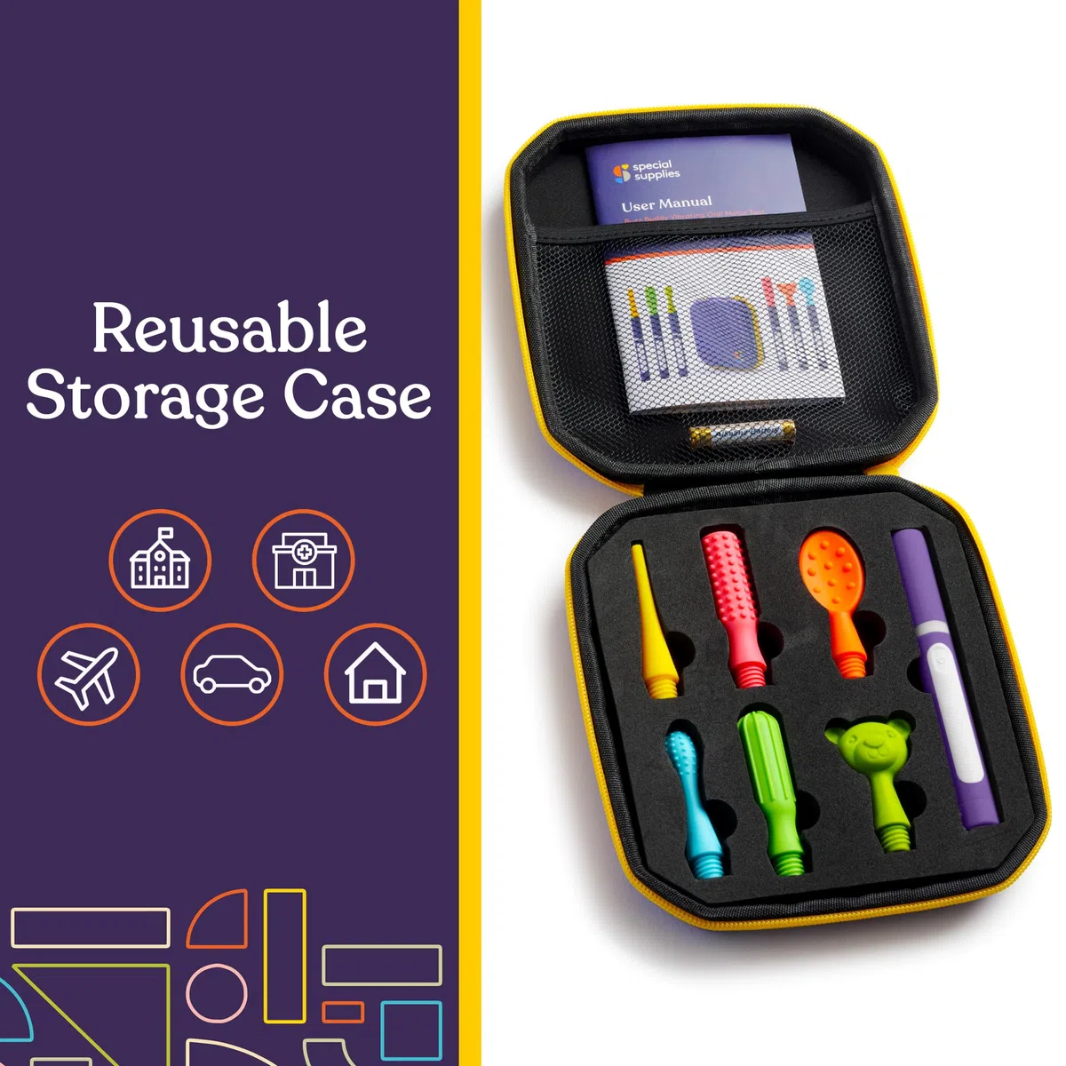 Special Supplies Buzz Buddy Oral Stimulation Kit with 6 Soft Textured Interchangeable Heads, Calm Sensory Needs, Support Speech, And Stimulate Self Feeding, Gentle Vibrations