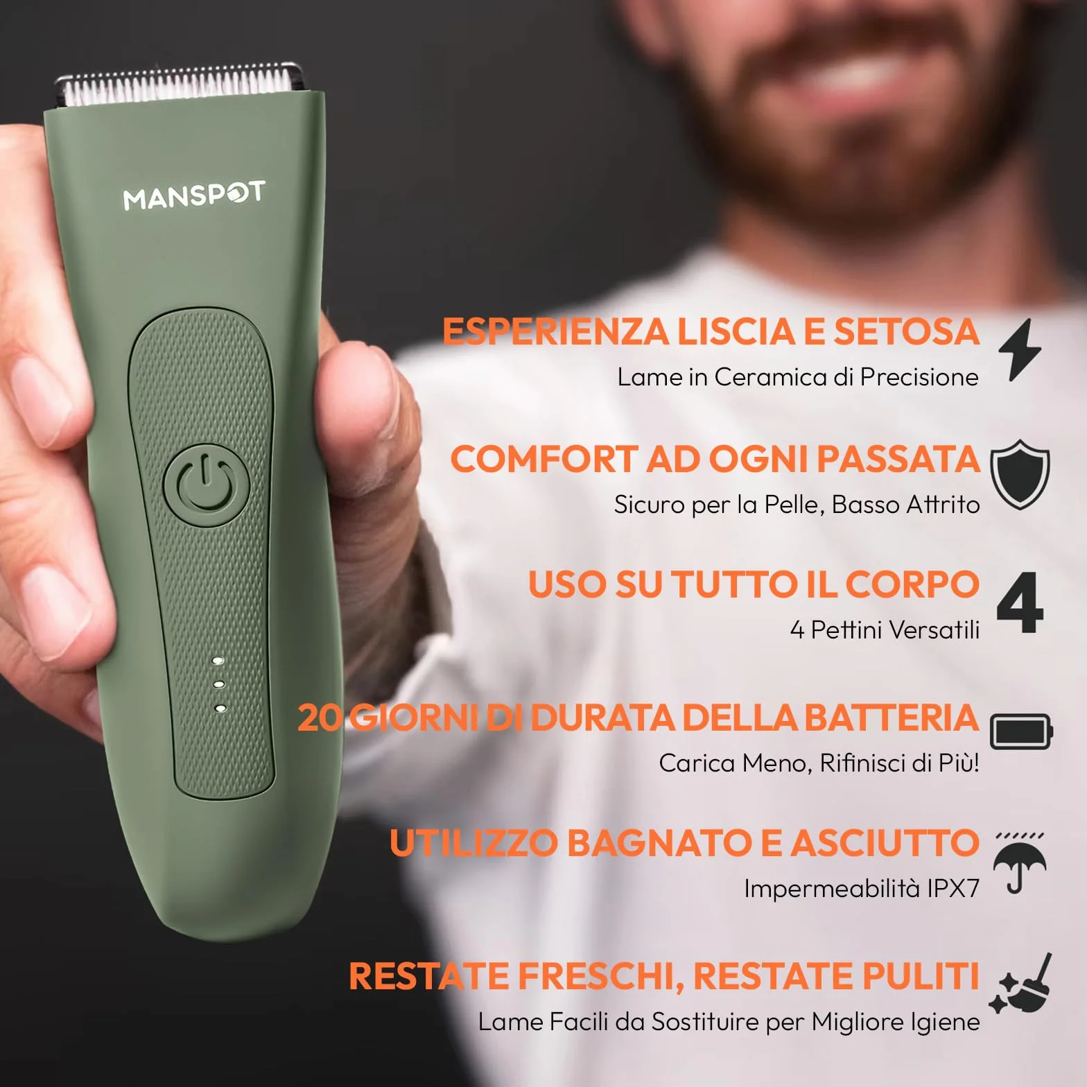 MANSPOT Rasoio Elettrico Corpo Uomo Impermeabile IPX9 Depilatore Uomo
