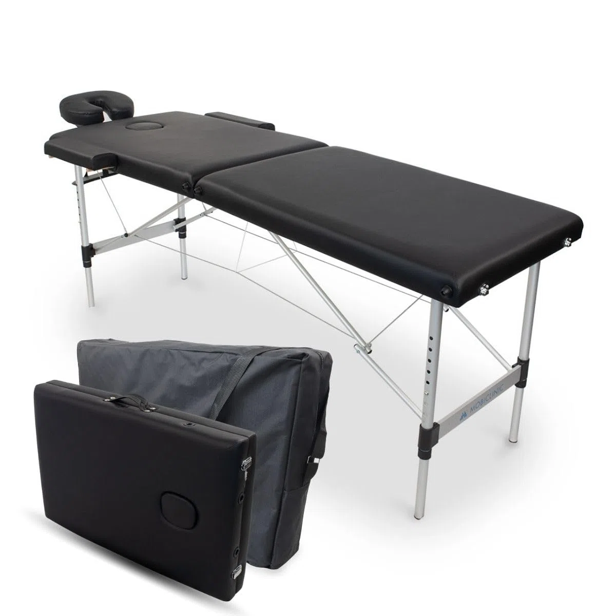 Mobiclinic®, Lettino per Massaggi, Alluminio, Pieghevole, Poggiatesta, 186x60cm, CA-01 Light, 150 kg, Borsa da Trasporto, Estetica, Fisioterapia, Portatile, Professionale