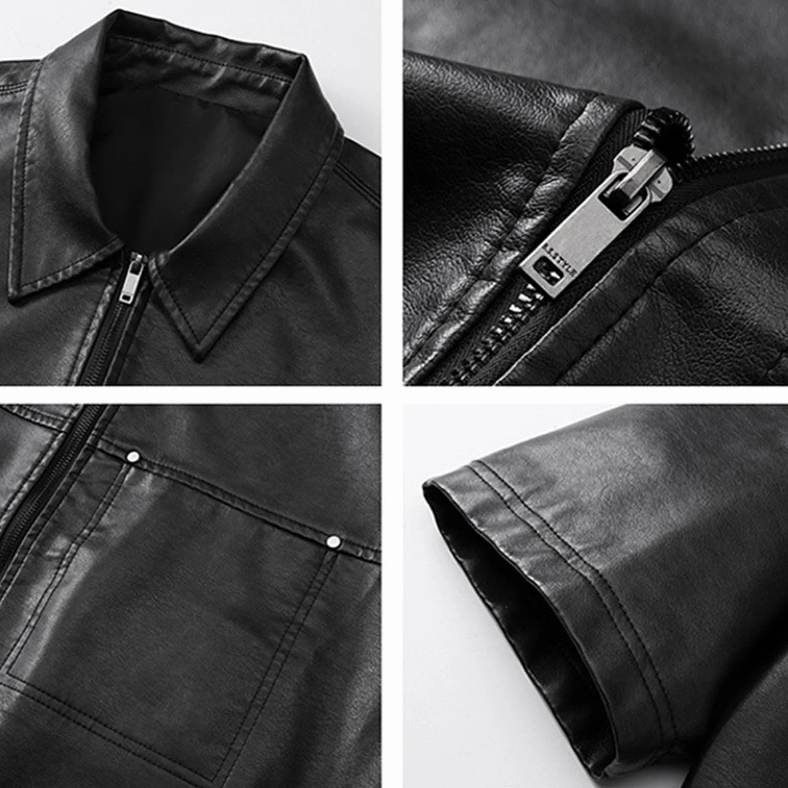 Giacca in pelle uomo maniche corte poliuretano slim fit effetto bagnato tasche petto