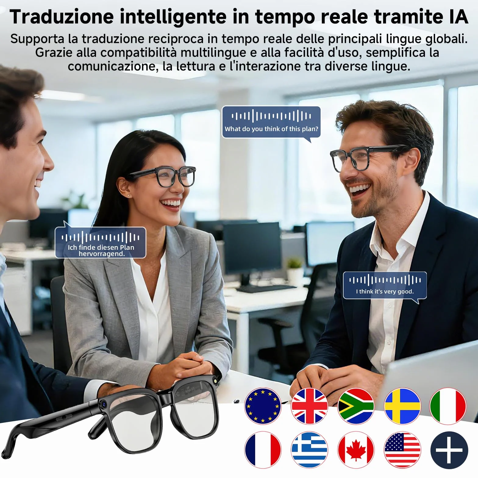 Occhiali Intelligenti AI Smart Glasses 8K Fotocamera 2 Lenti HD 1080p Bluetooth Chiamate Nero