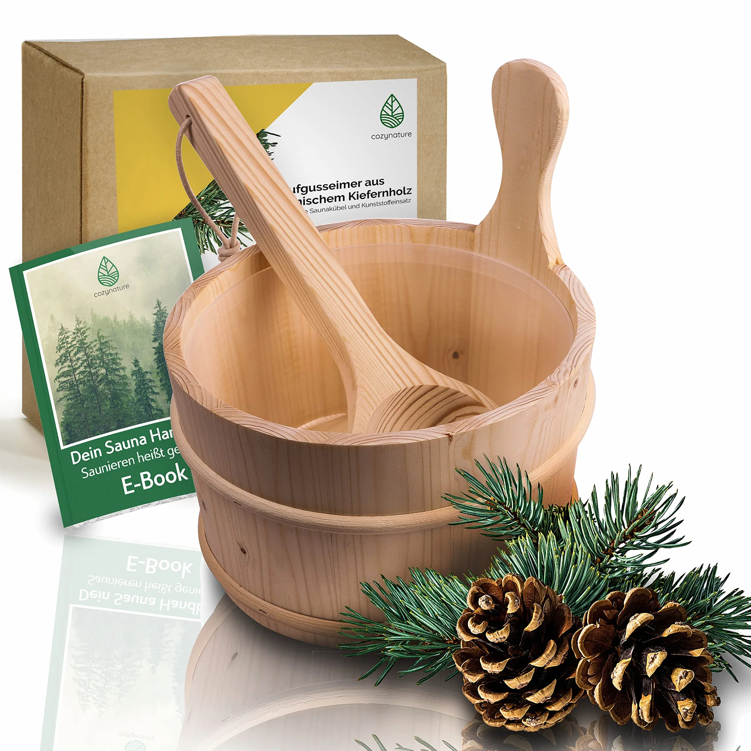 CozyNature Secchio Sauna in Legno di Pino Finlandese 4L con Mestolo