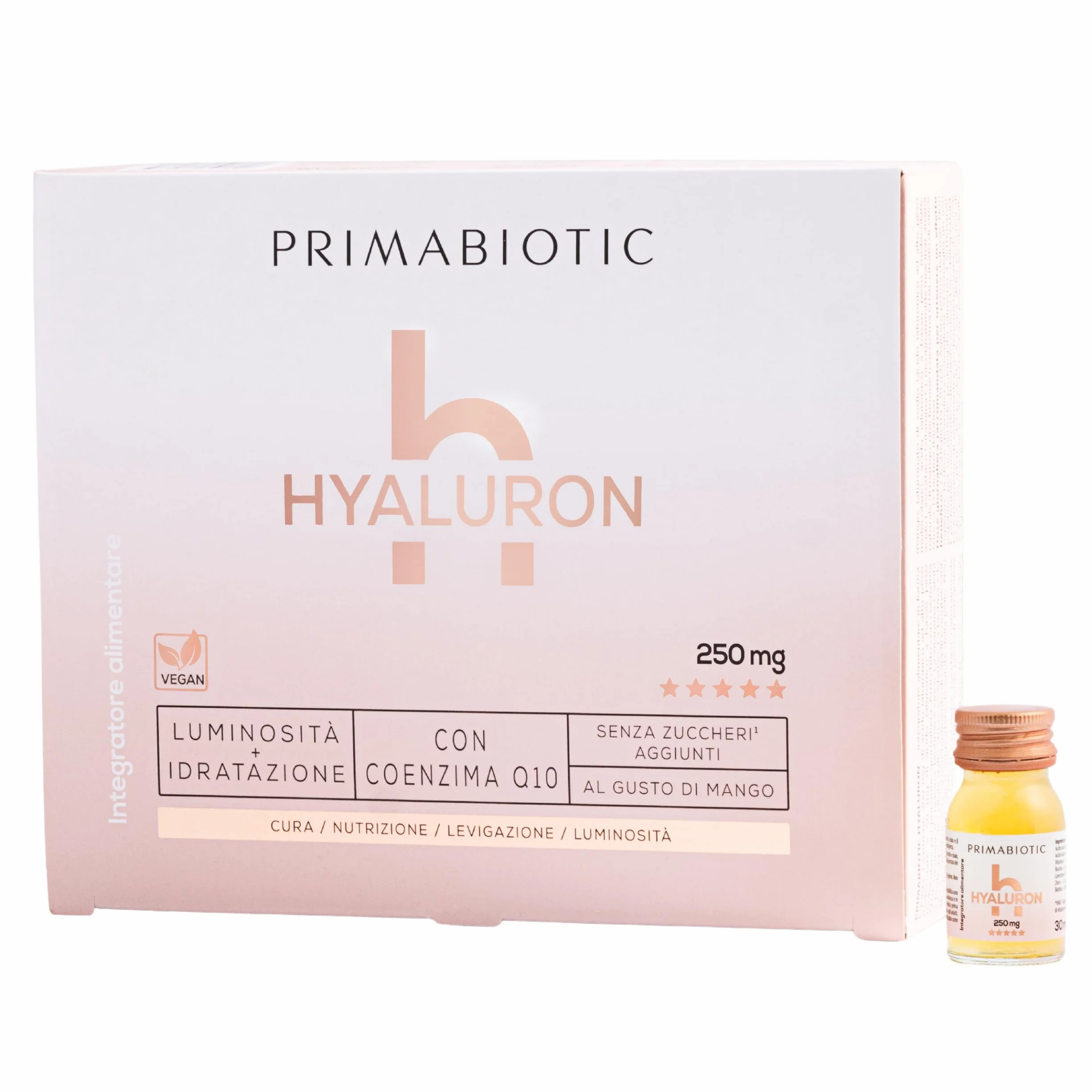 Primabiotic Acido Ialuronico da Bere 250 mg 30 Flaconcini 30 ml Integratore Liquido per Pelle Viso Vegano Senza Glutine